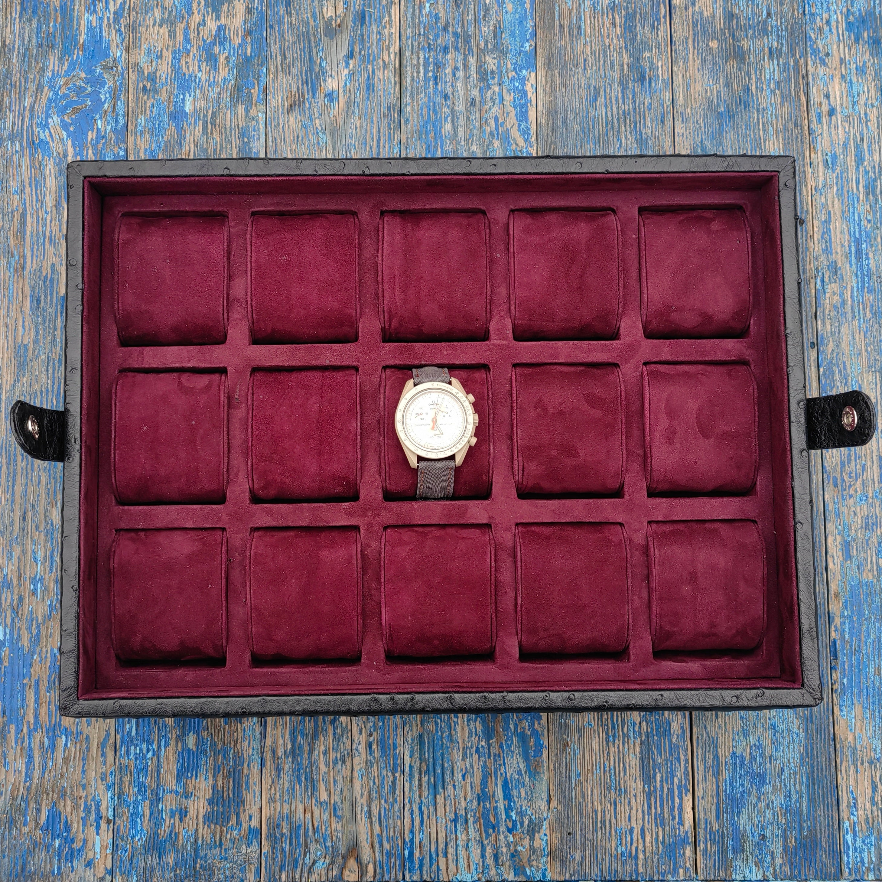 Ostrich Leather Watch Box for 15  / Black