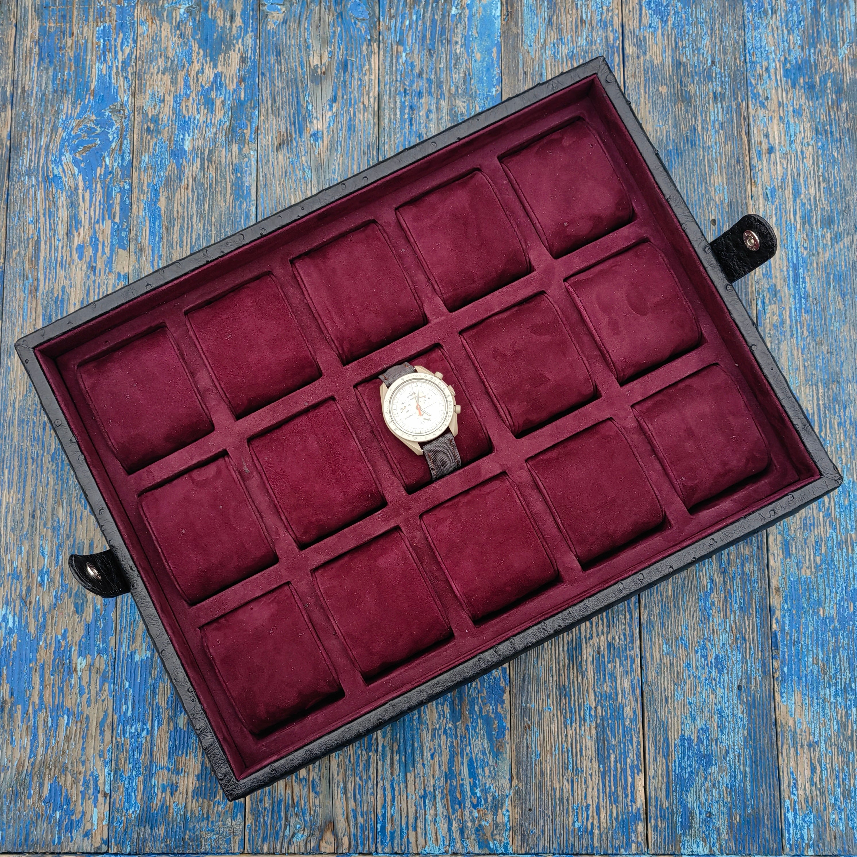 Ostrich Leather Watch Box for 15  / Black