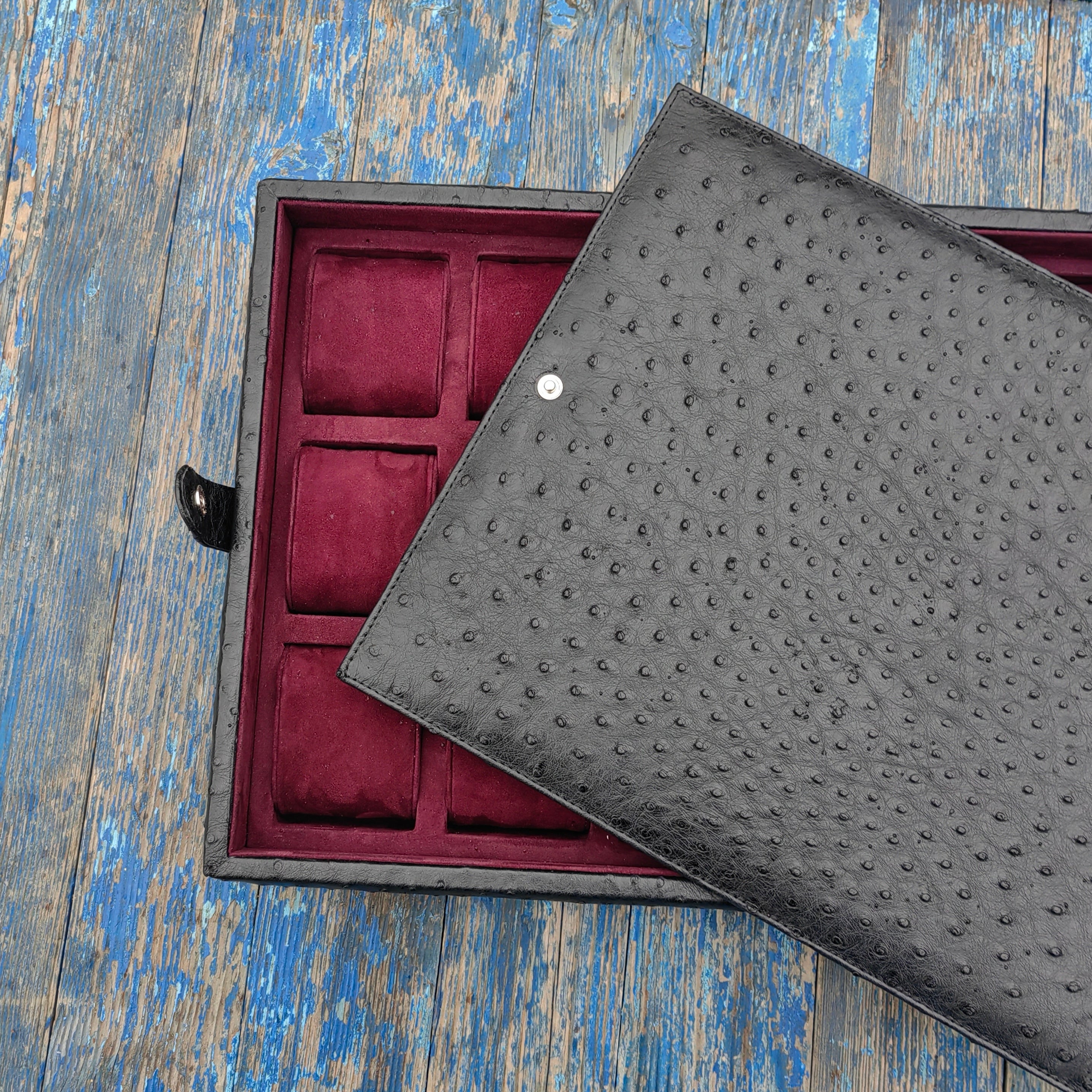 Ostrich Leather Watch Box for 15  / Black