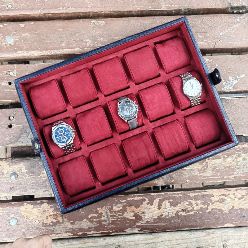 Garde-Temps Leather Watch Box for 15 / Dark Blue