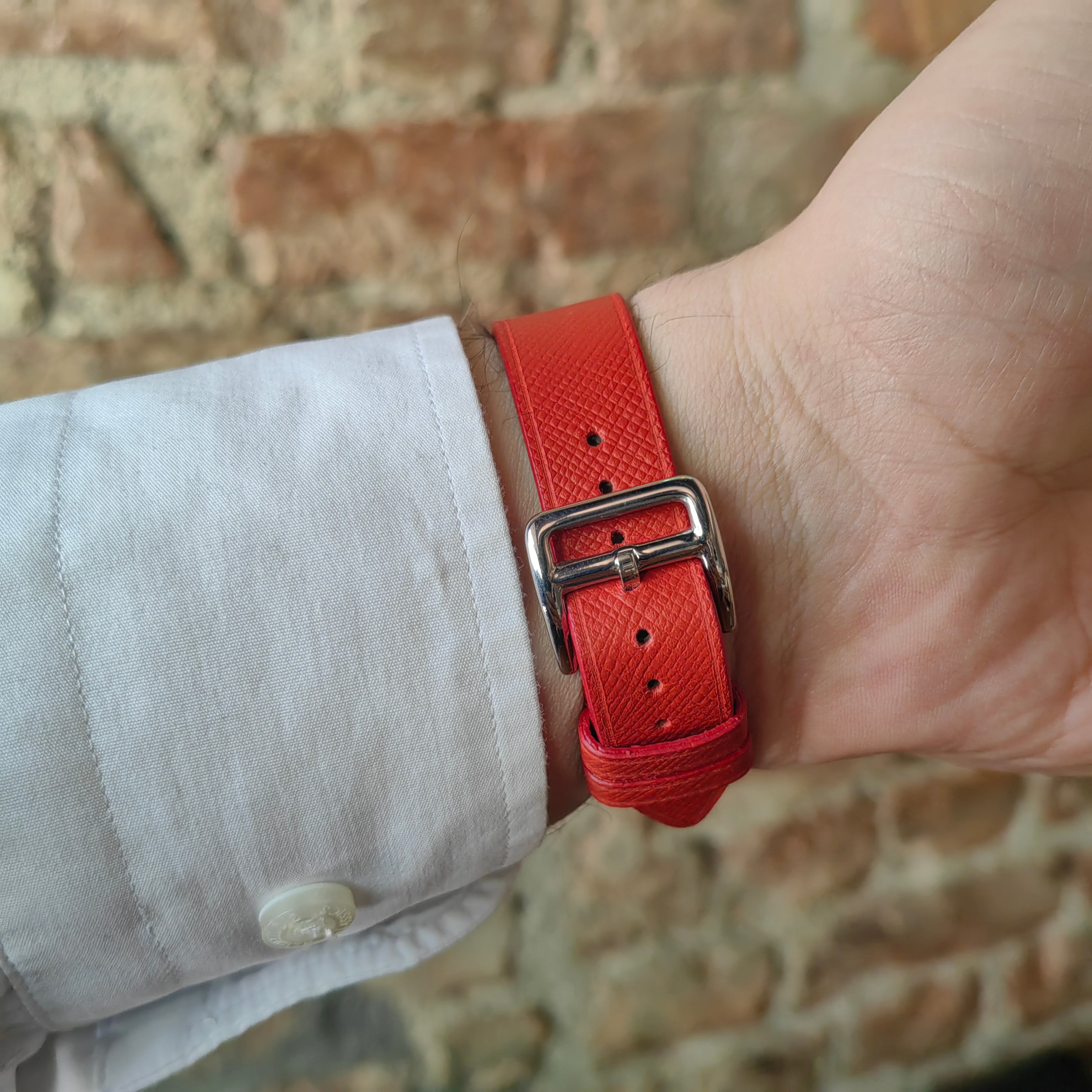 Saffiano Emboosed Leather Watch Strap - Red
