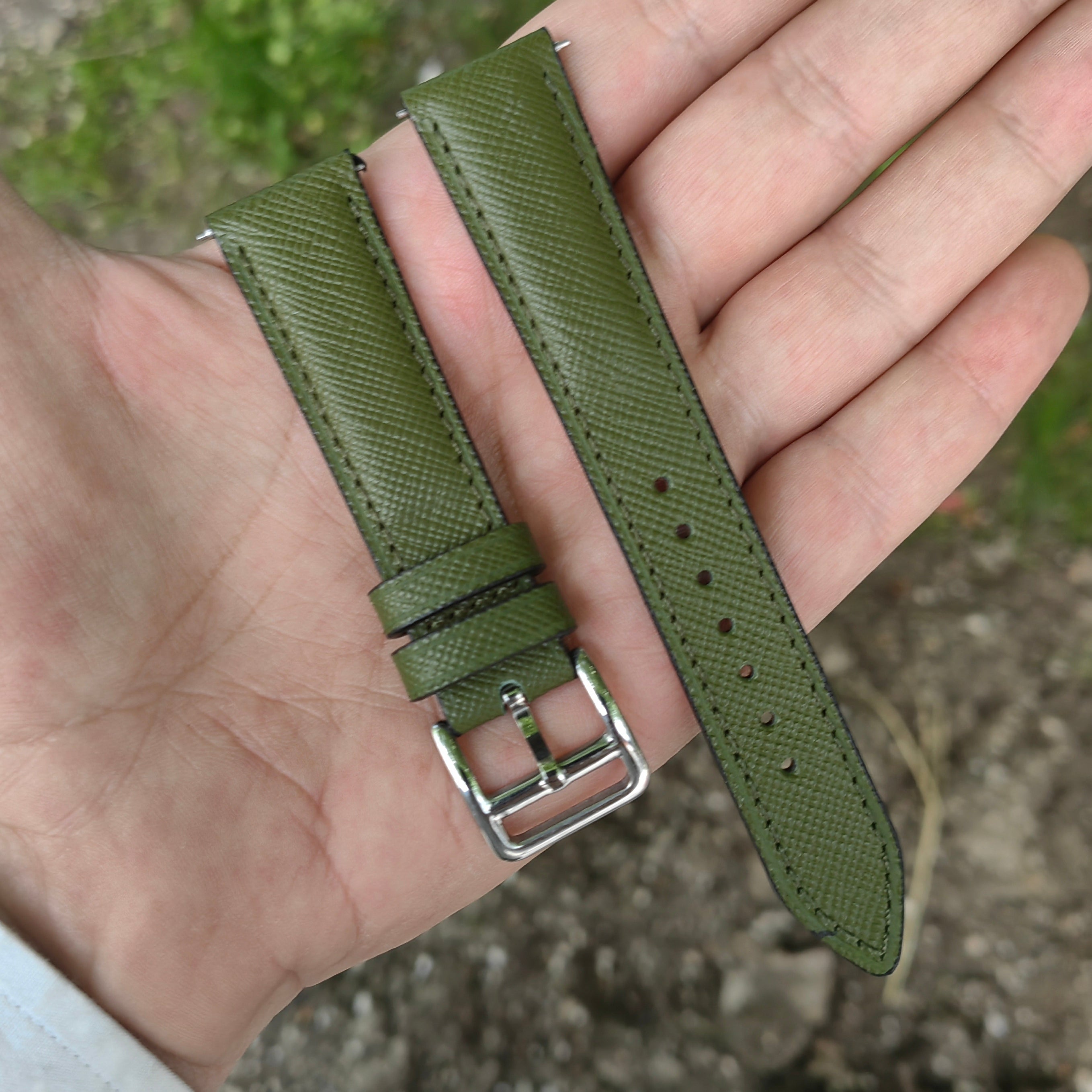 Saffiano Emboosed Leather Watch Strap -Green