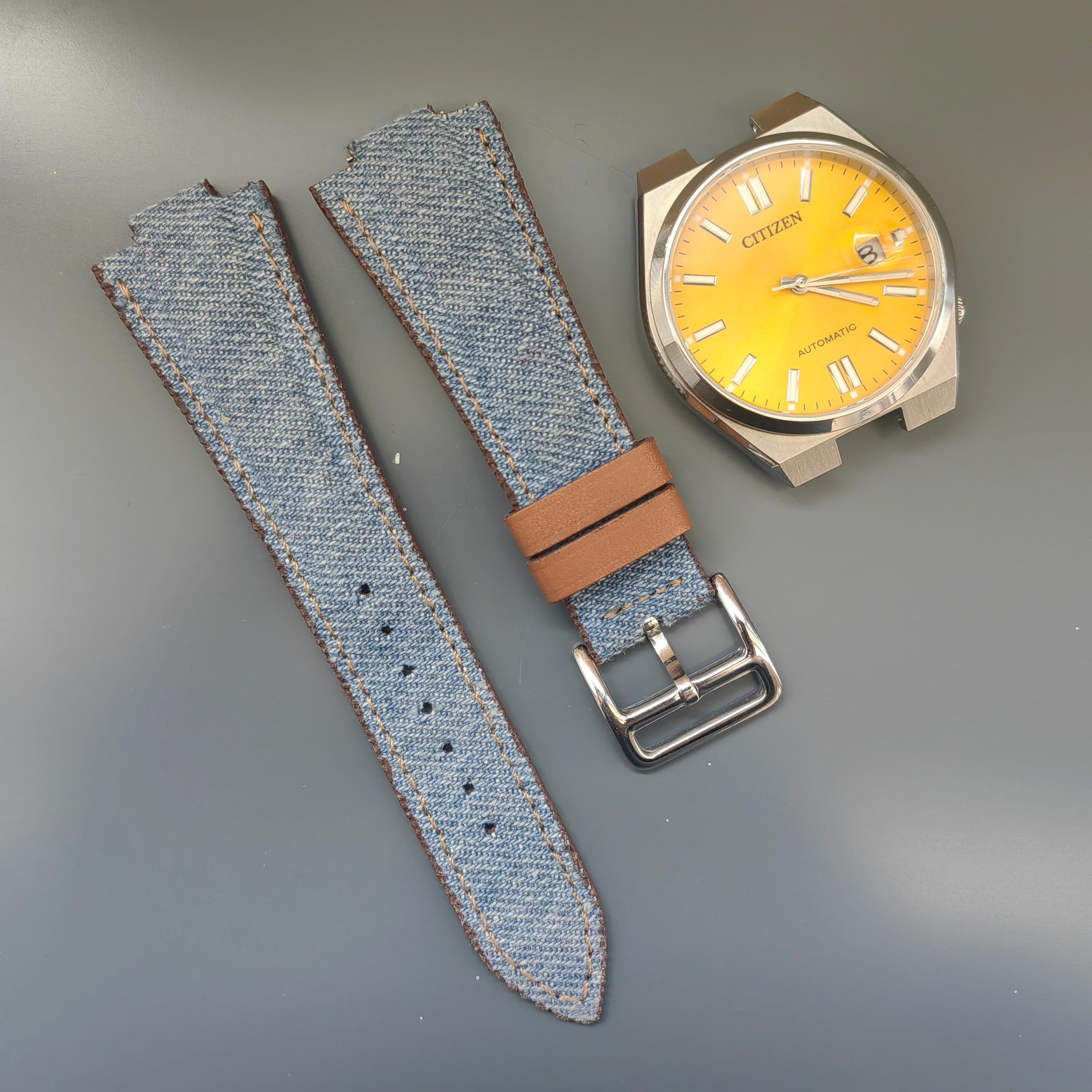 Tsuyosa Leather Watch Strap - denim