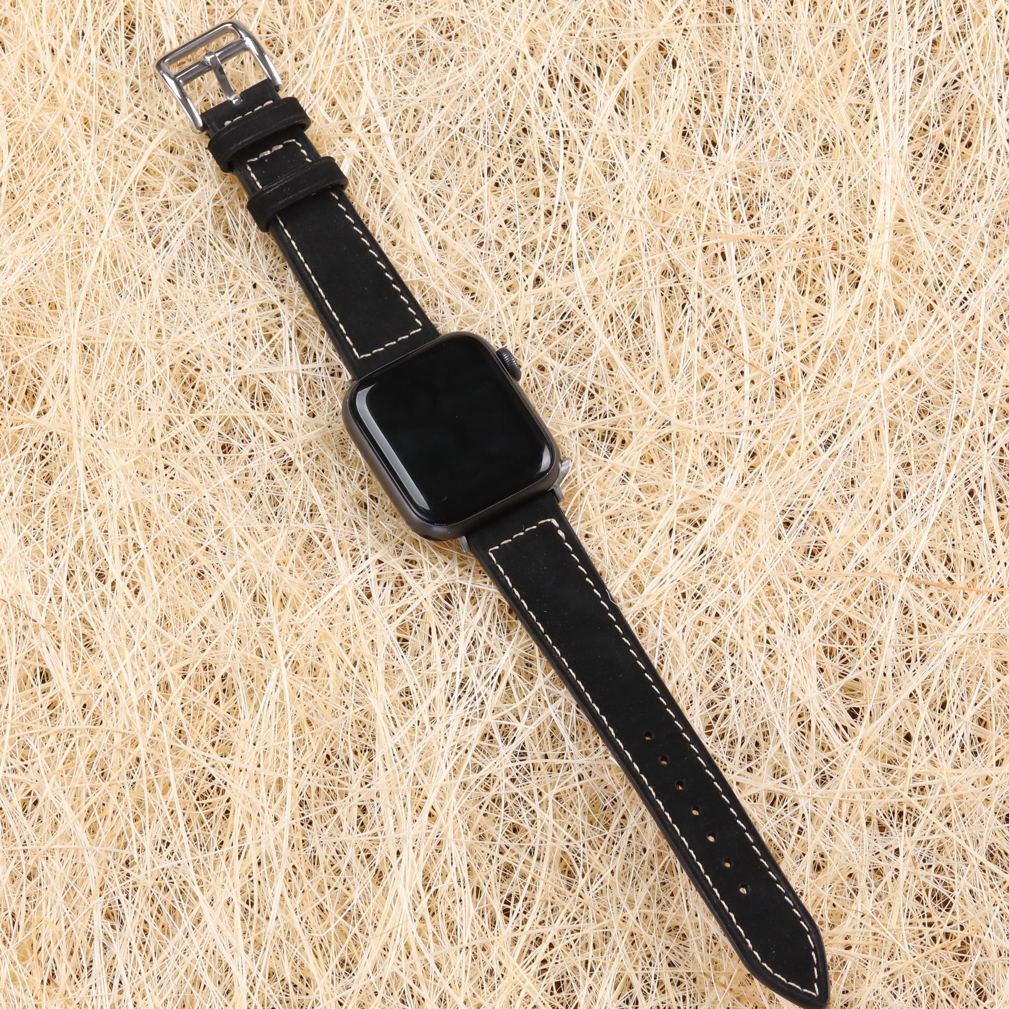 Apple Watch Compatible Leather Strap - Nubuck Black