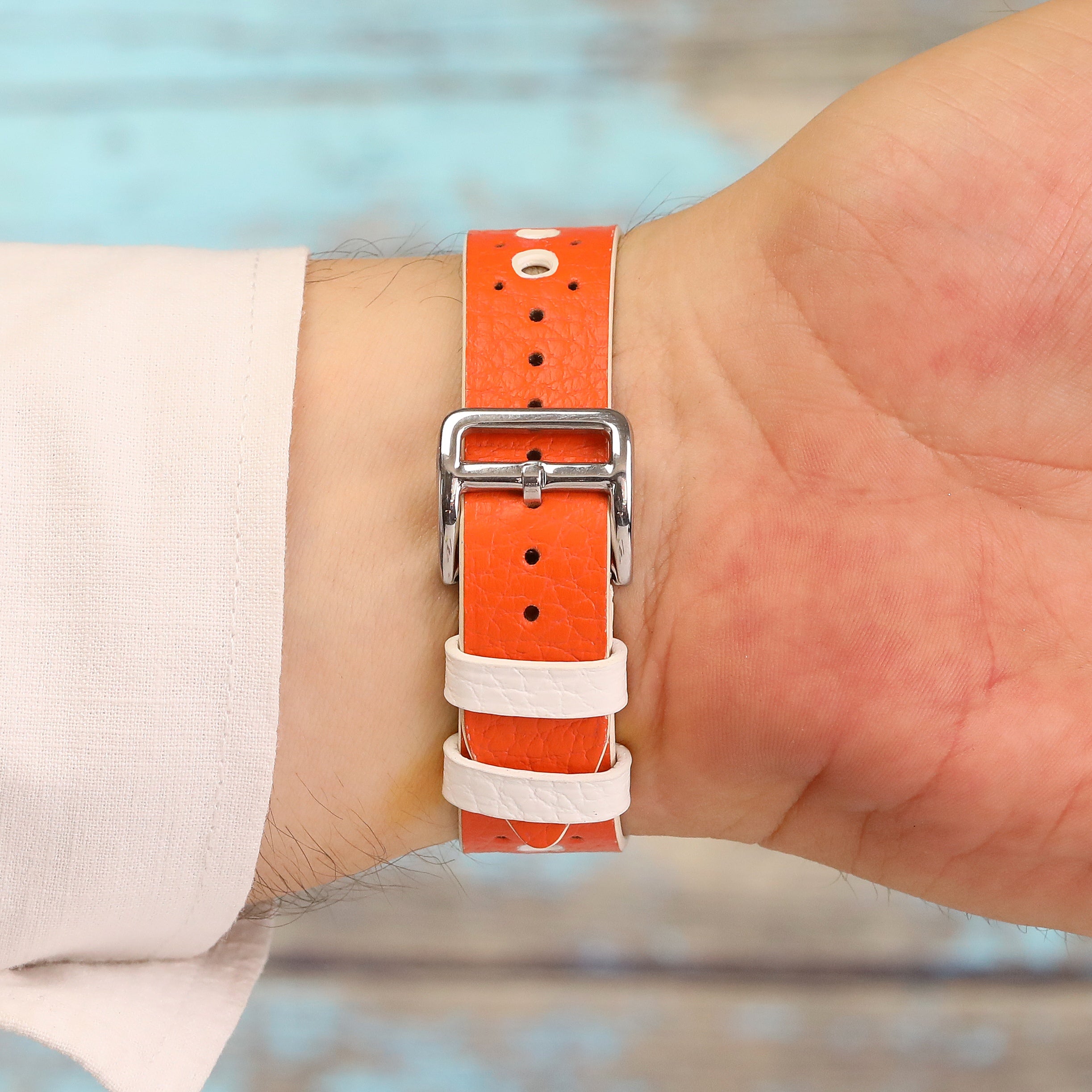Rally Style Leather Strap - Orange