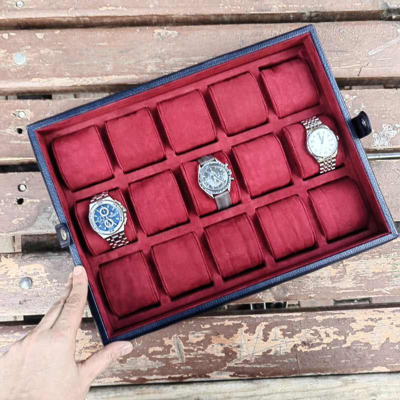 Garde-Temps Leather Watch Box for 15 / Dark Blue