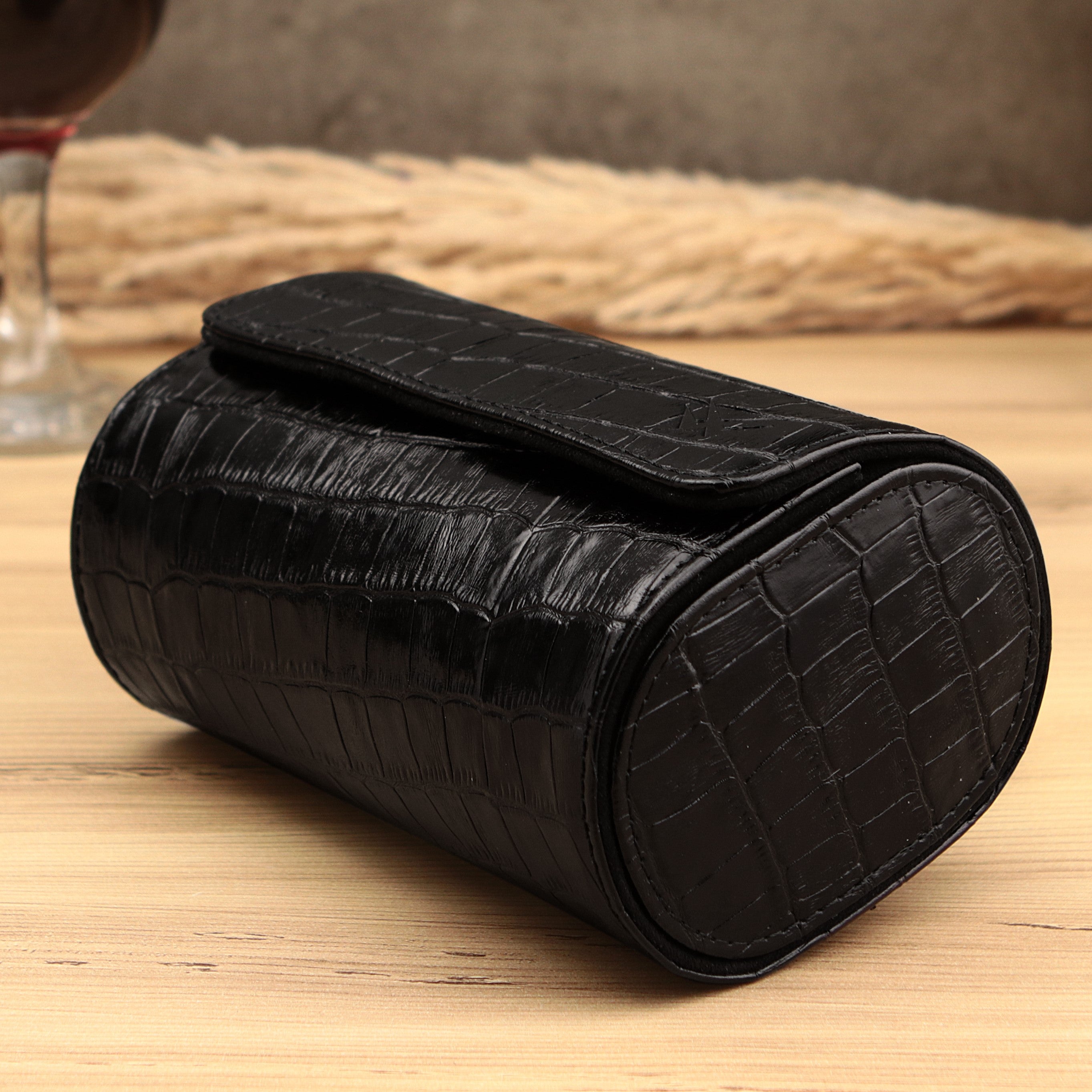Lusse Leather Watch Roll for 2 - Black