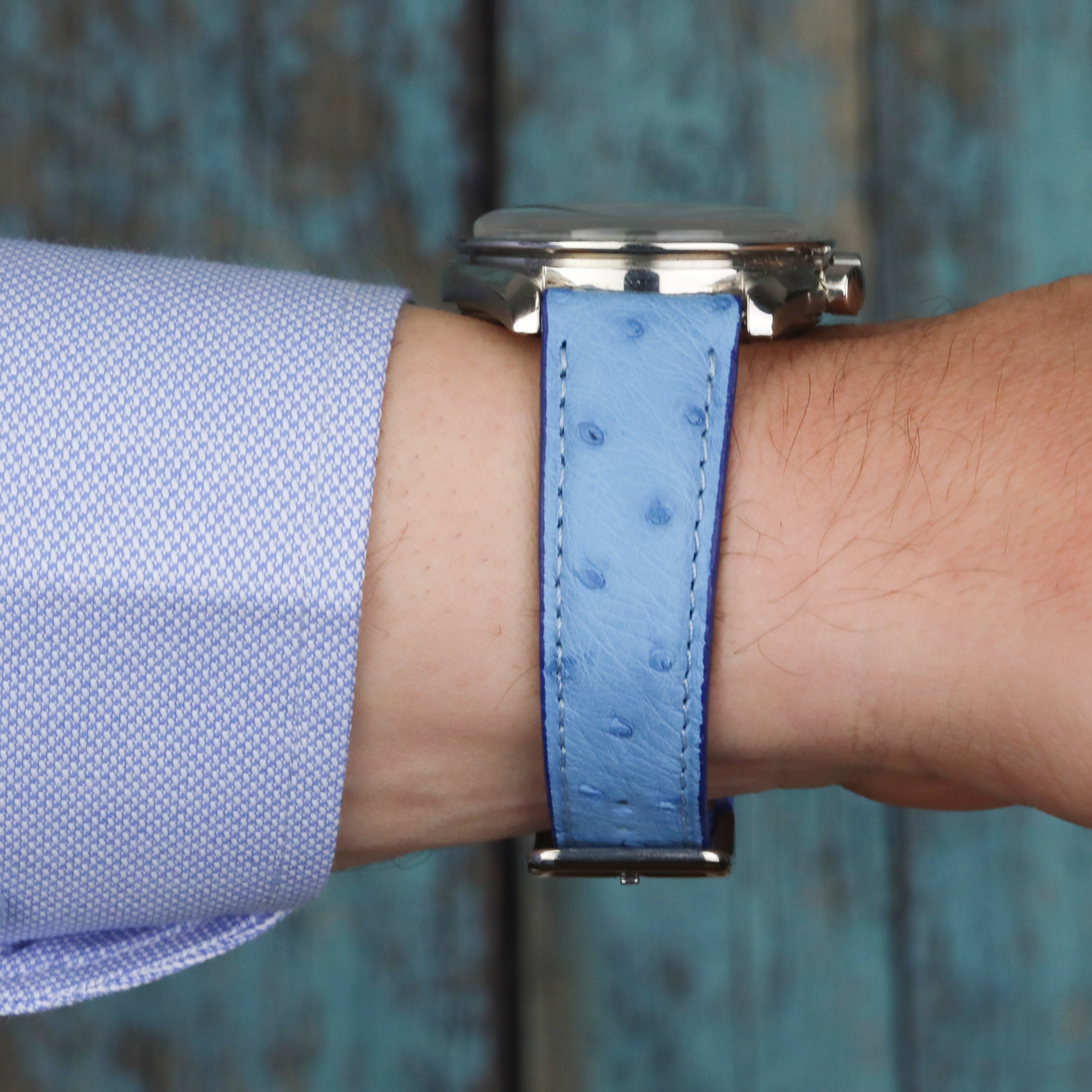 Ostrich Leather Strap - Blue