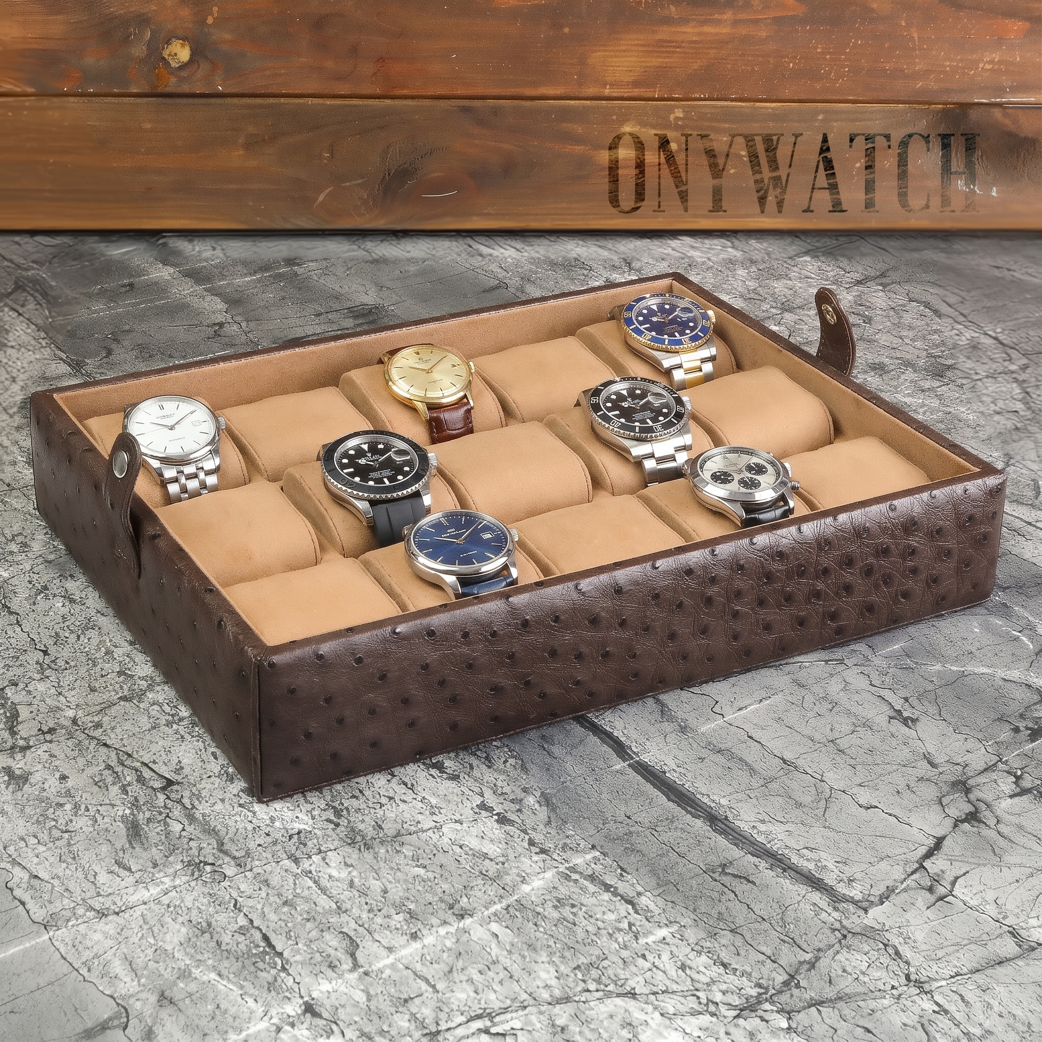 Ostrich Leather Watch Box for 15 / Brown