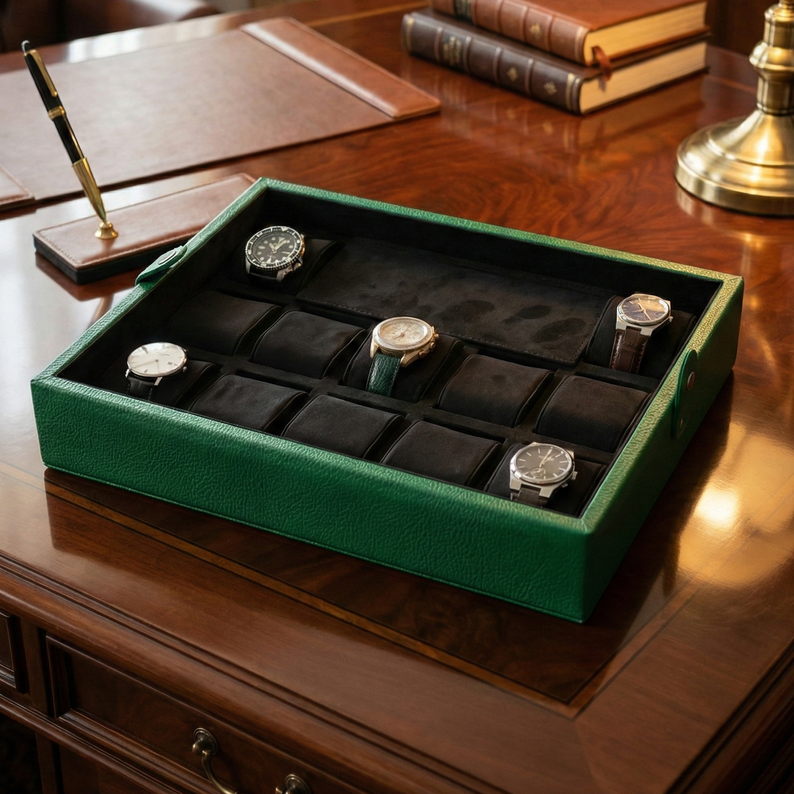 Leather Watch Box for 12  / Green