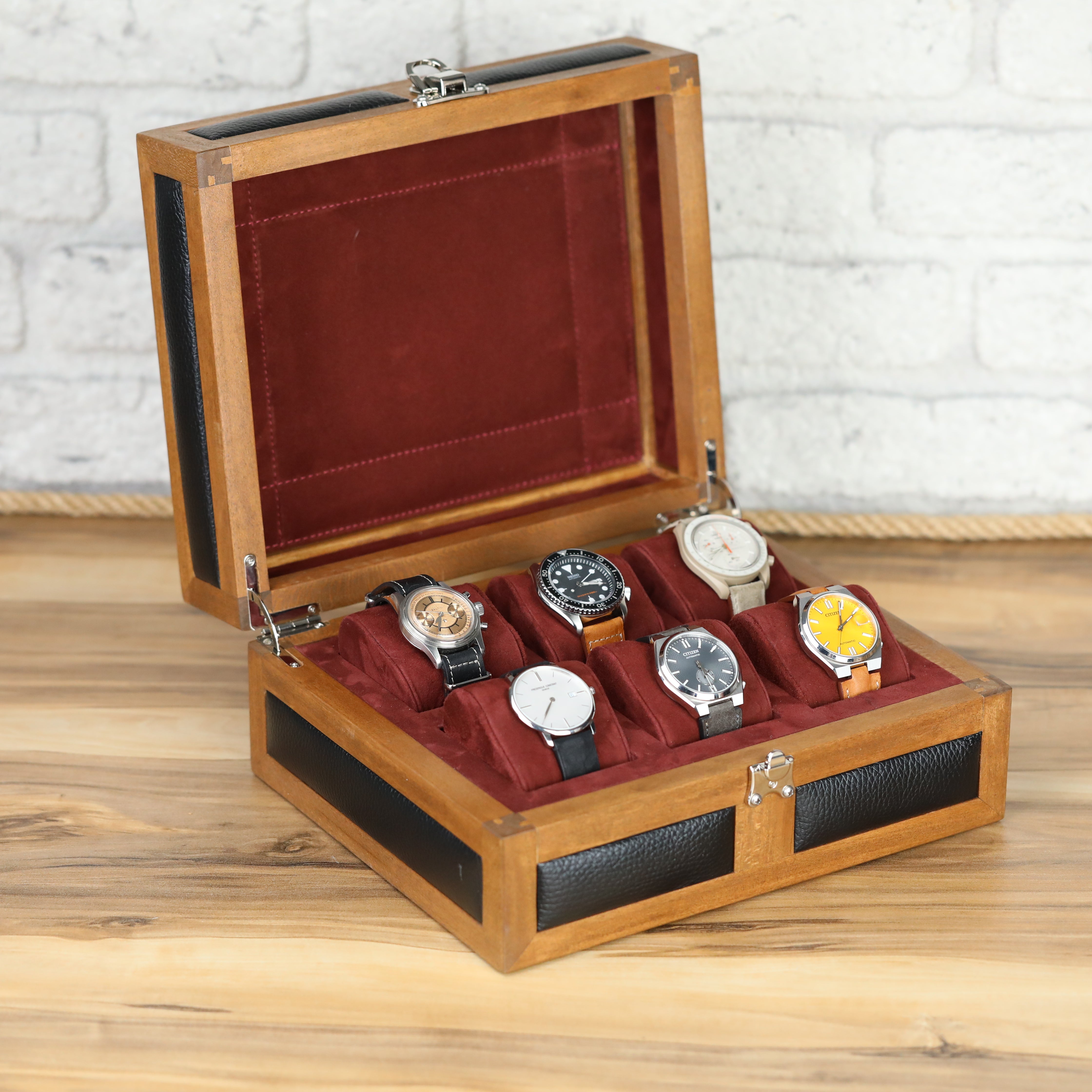 Heritage Wooden Watch Box for 6 / Black