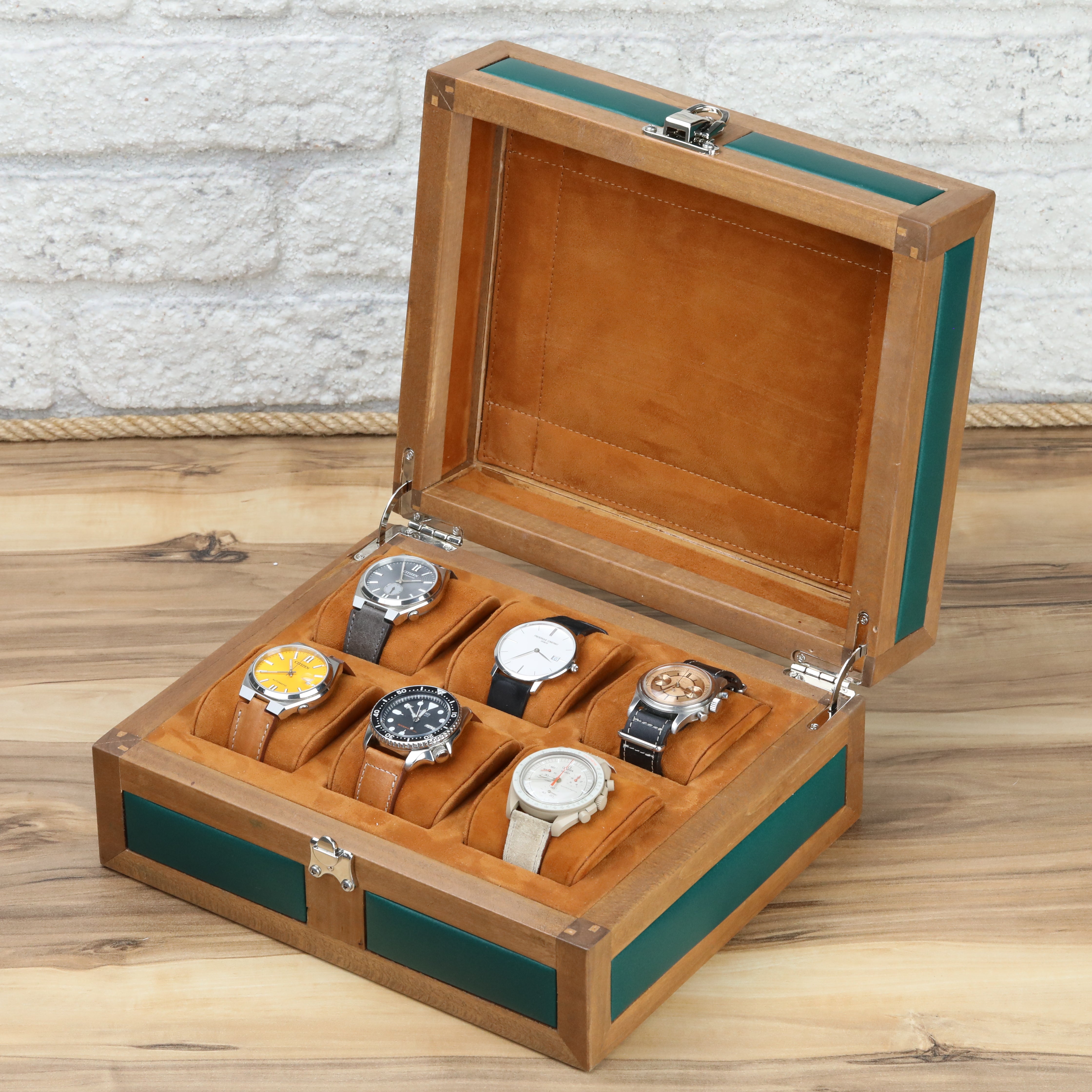 Heritage Wooden Watch Box for 6 / Green