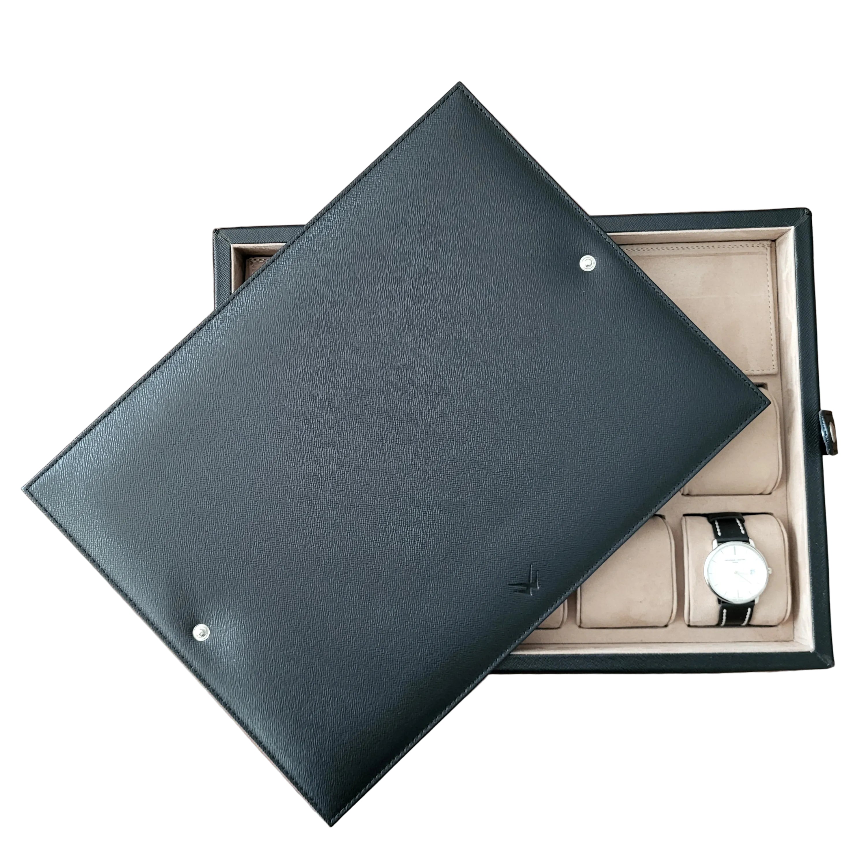 Leather Watch Box for 10 / Black - Beige