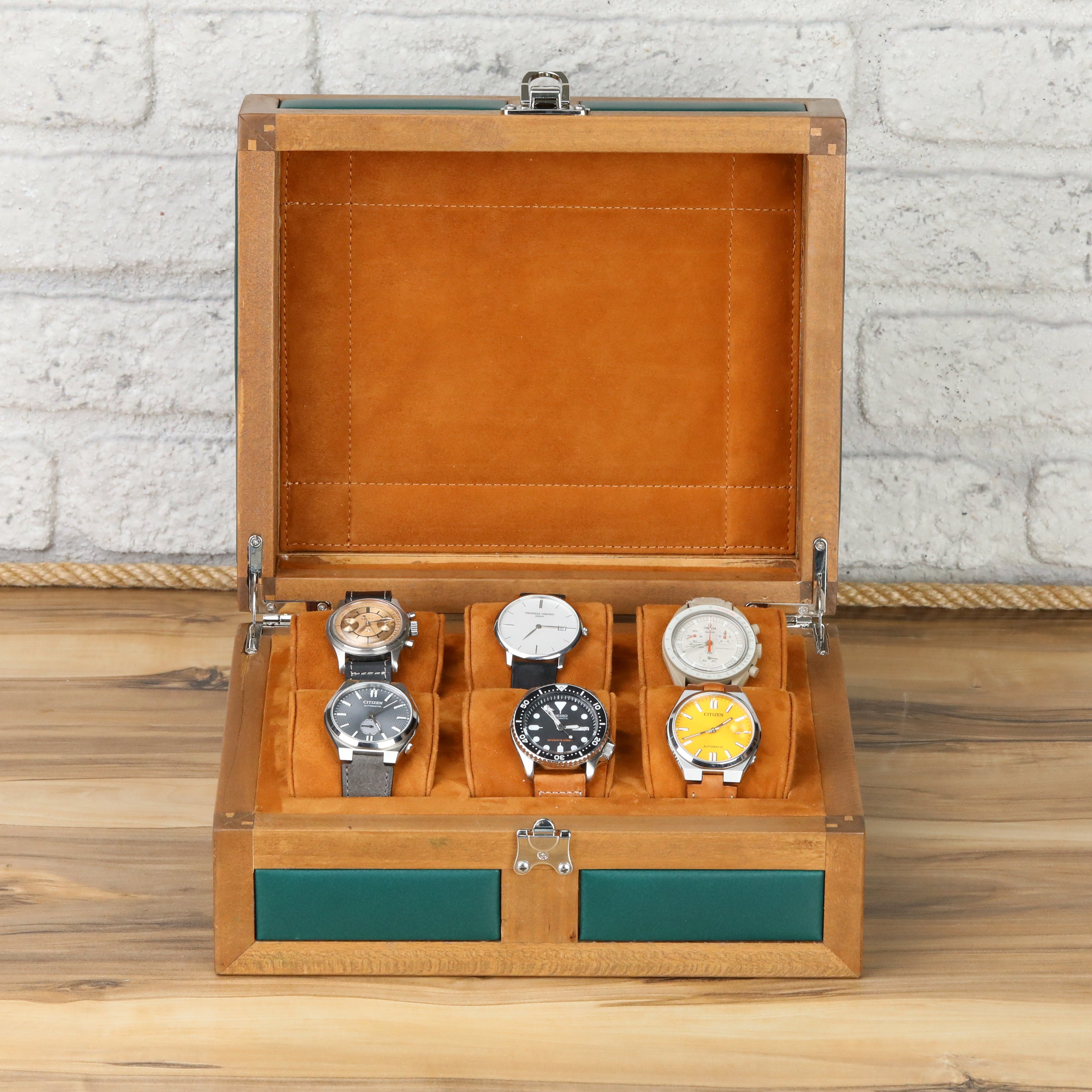 Heritage Wooden Watch Box for 6 / Green