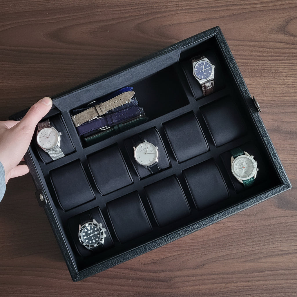 Leather Watch Box for 12  / Black
