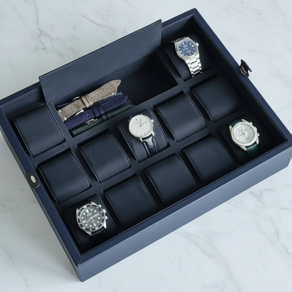 Leather Watch Box for 12 / D. Blue