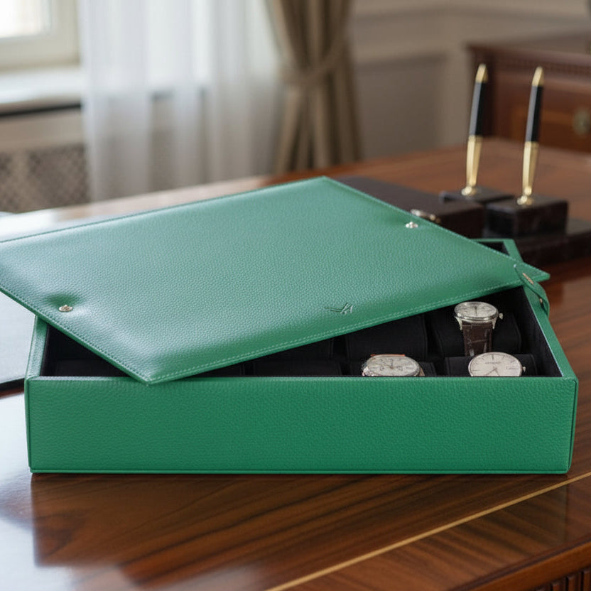 Leather Watch Box for 12  / Green