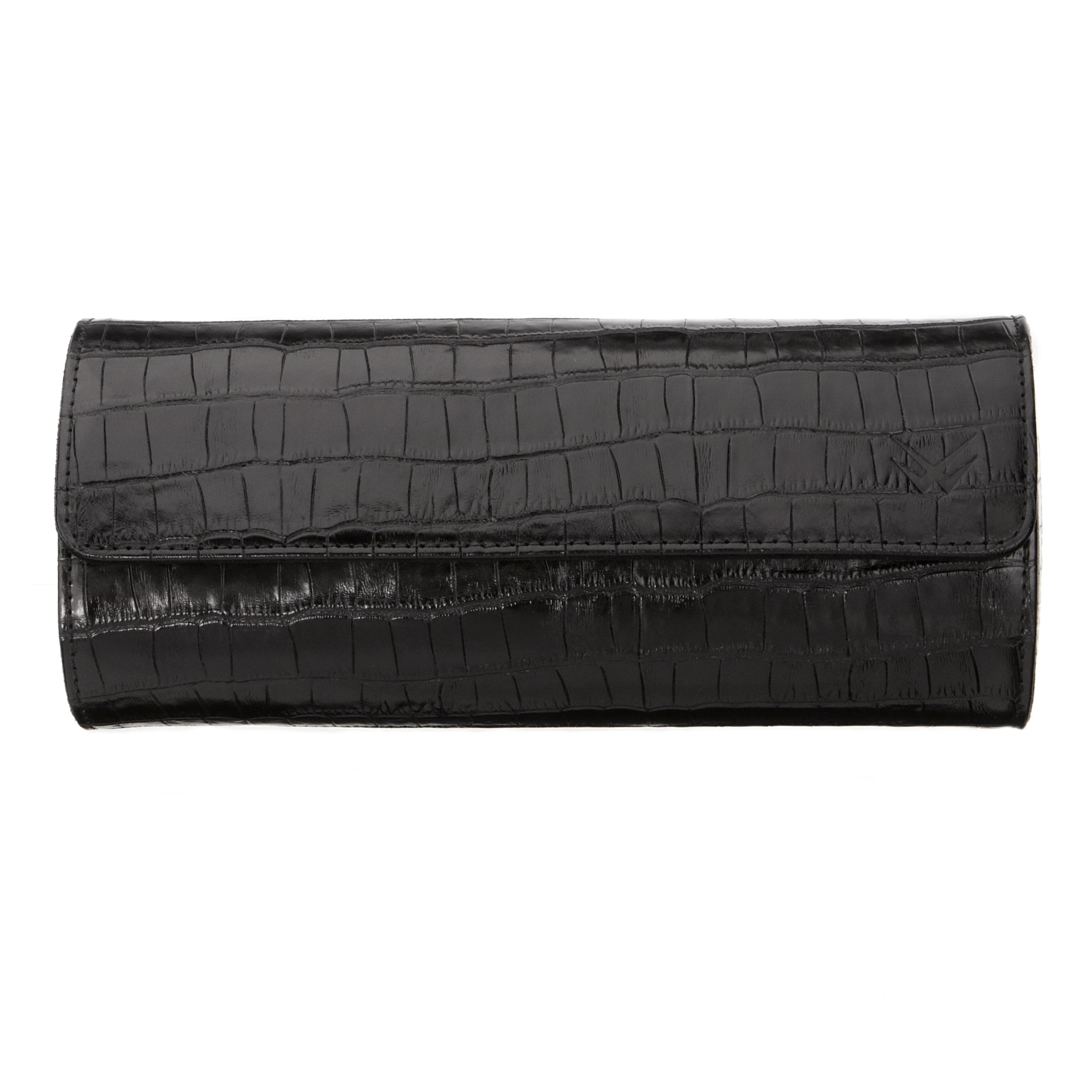Angora Leather Watch Roll for 3 - Black
