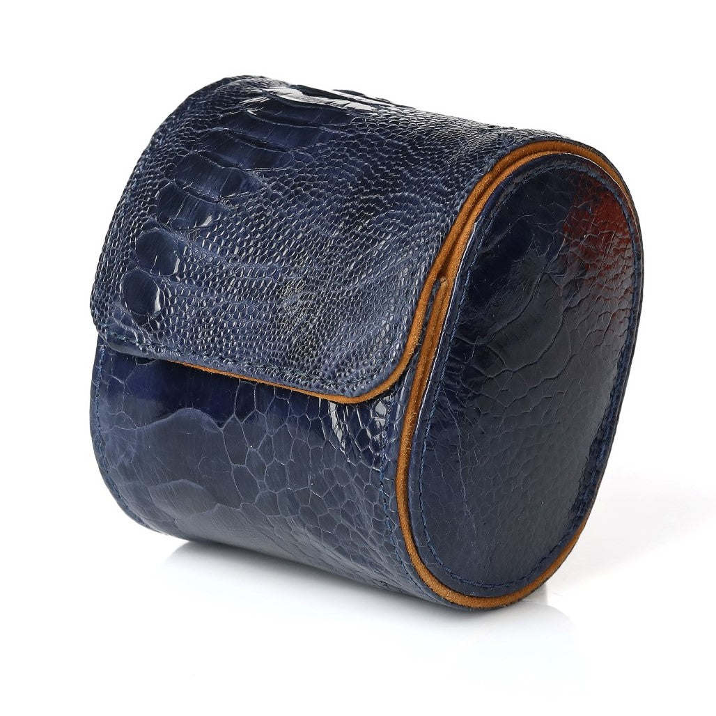 Toro Ostrich Leather Watch Roll for 1 - D. Blue