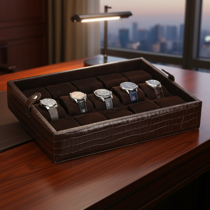 Garde-Temps Leather Watch Box for 15 / Dark Brown