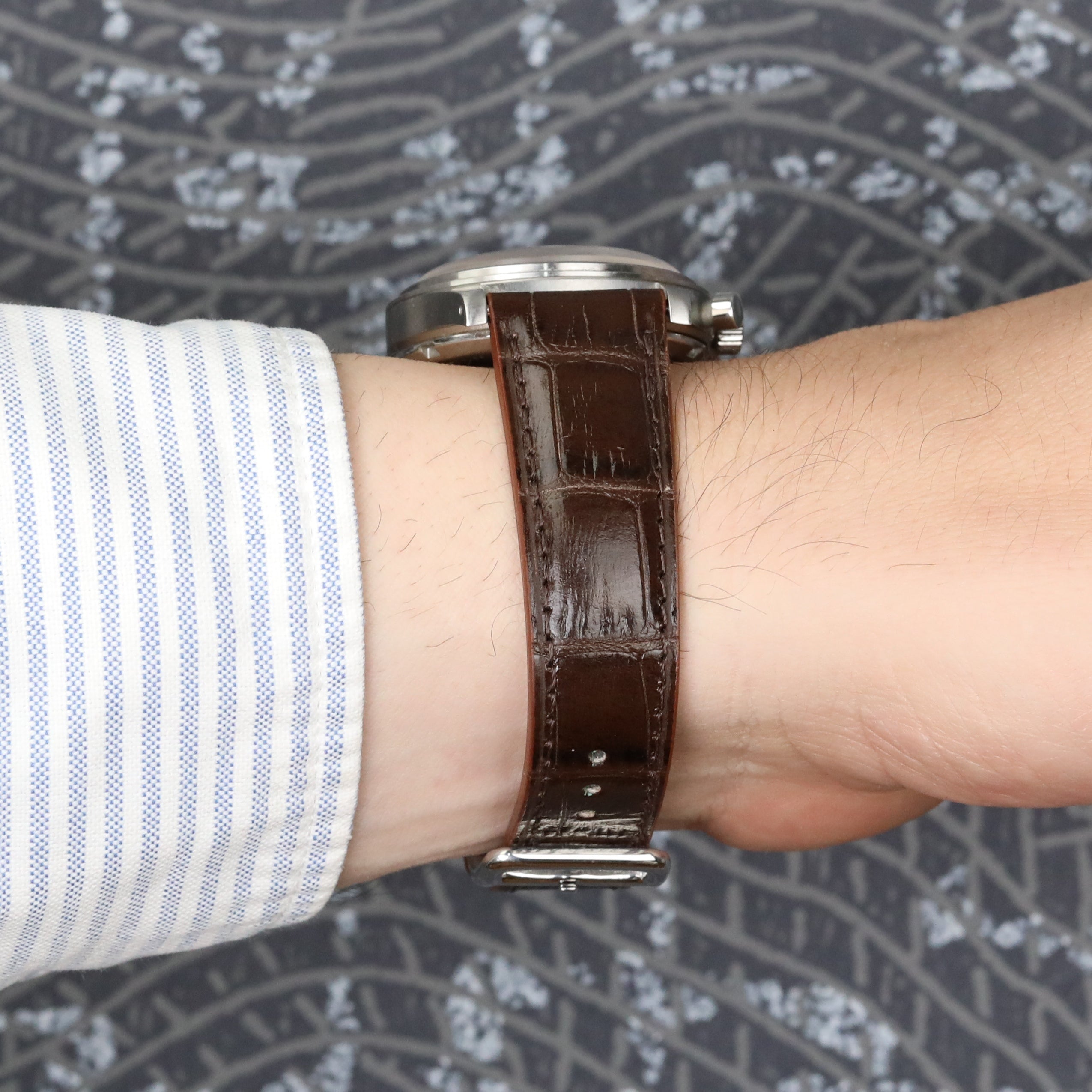 Croc. Embossed Leather Strap - Brown