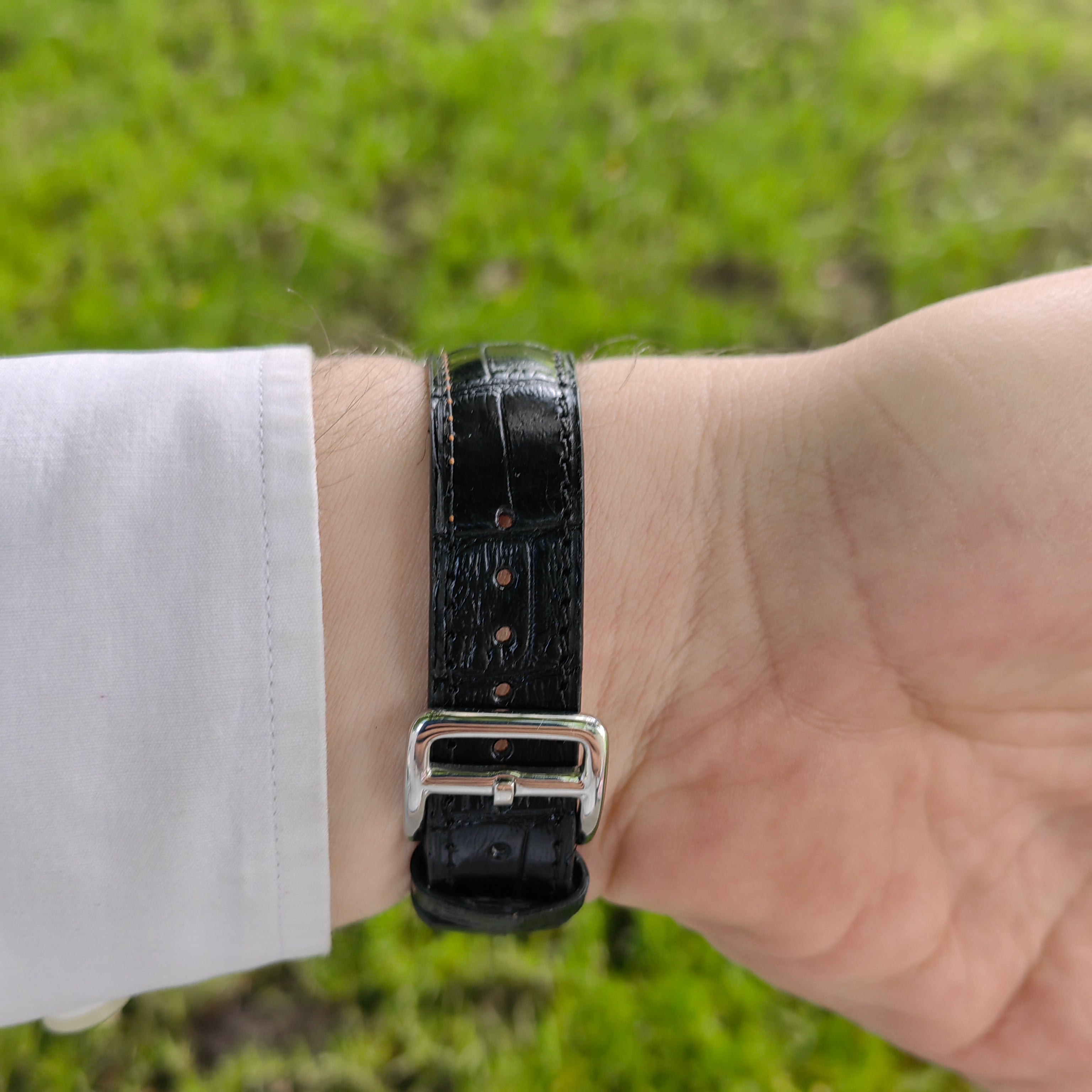 Croc. Embossed Leather Strap - Black