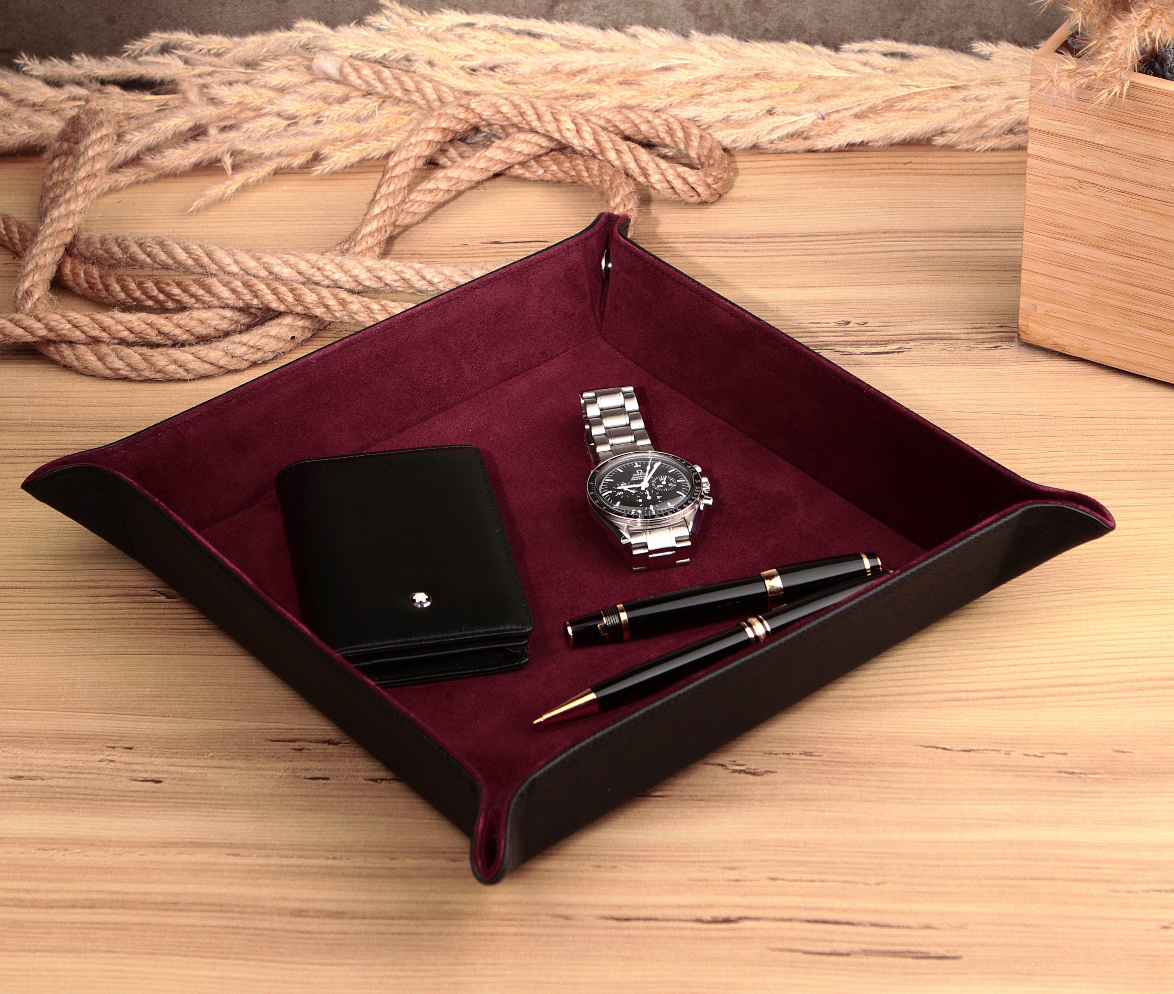 Octavia Leather Vallet Organizer - Black / Burgundy