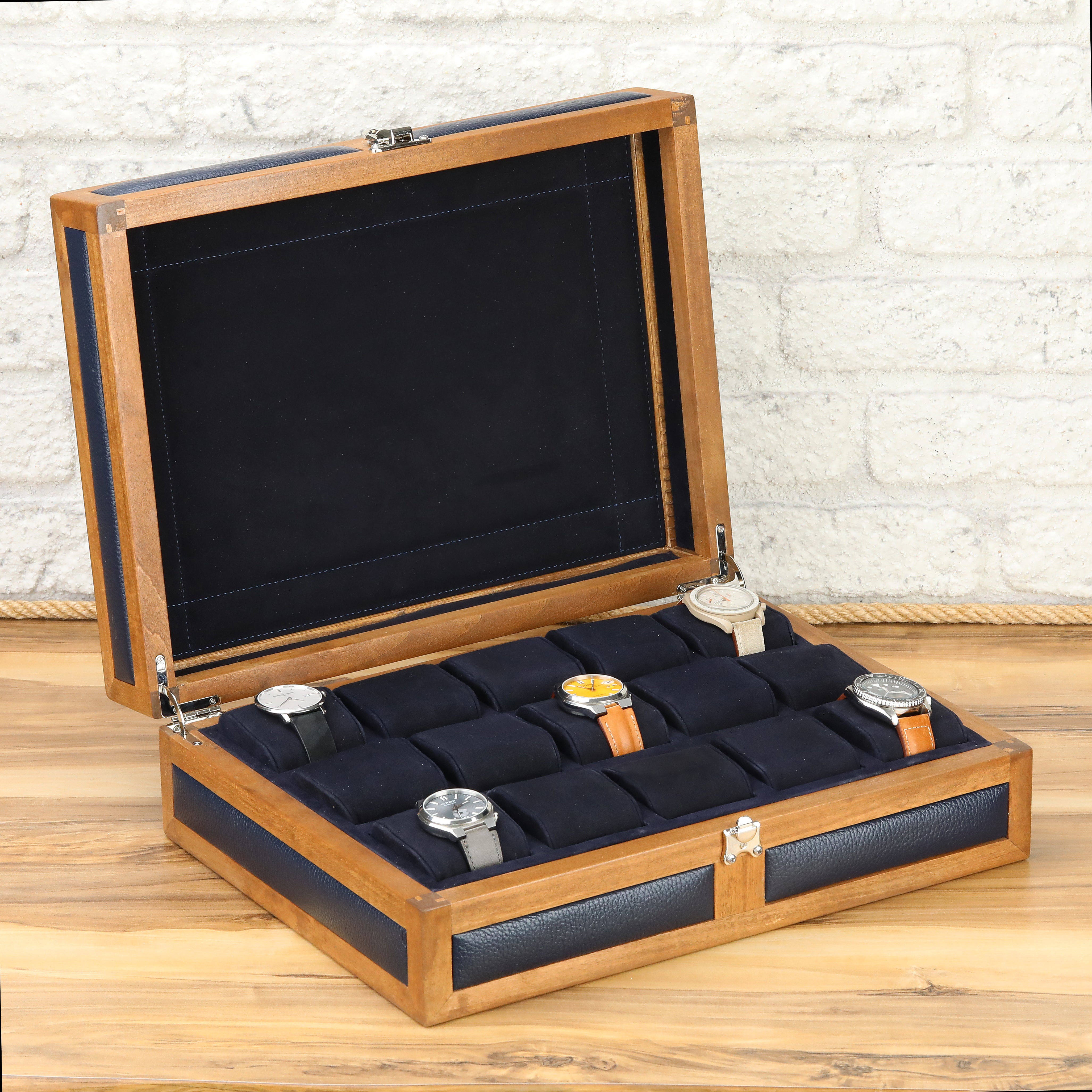 Heritage Wooden Watch Box for 15 / D.Blue