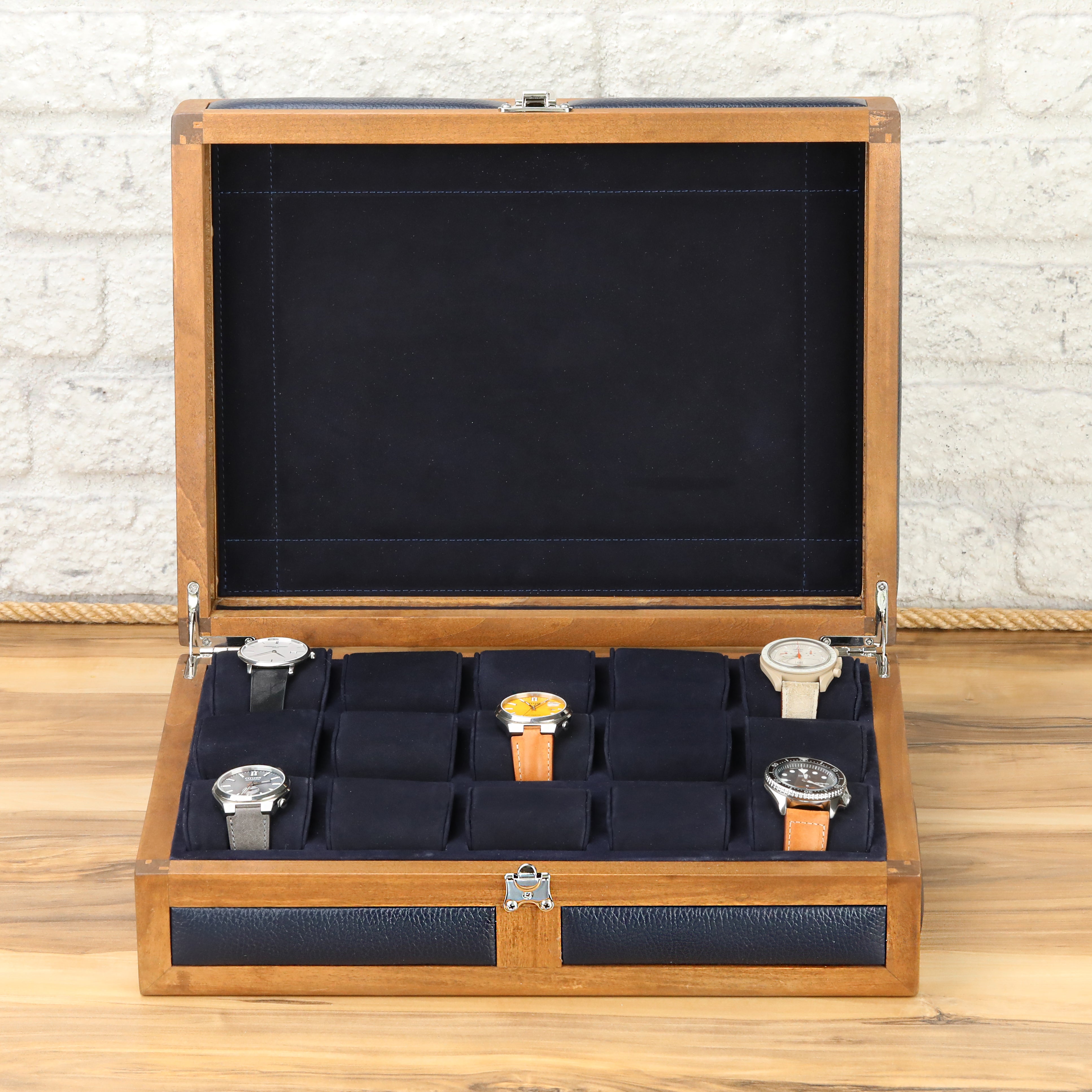 Heritage Wooden Watch Box for 15 / D.Blue