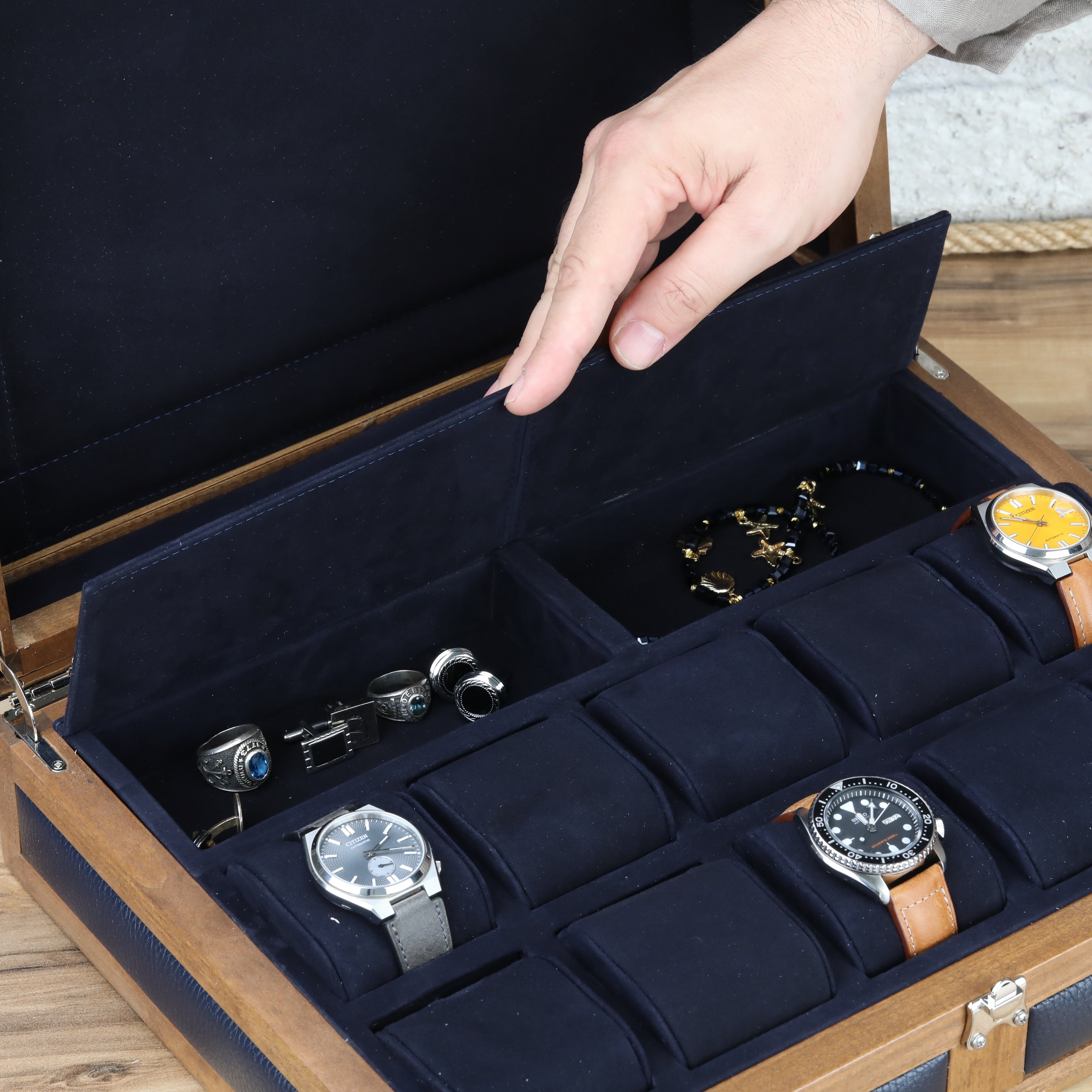 Heritage Wooden Watch Box for 10  / D. Blue