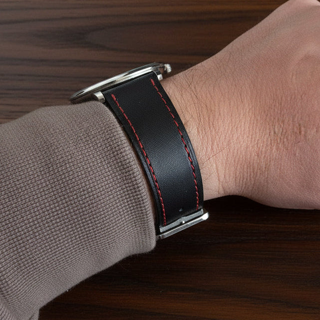 Napa Leather Slim Strap - Black / Red
