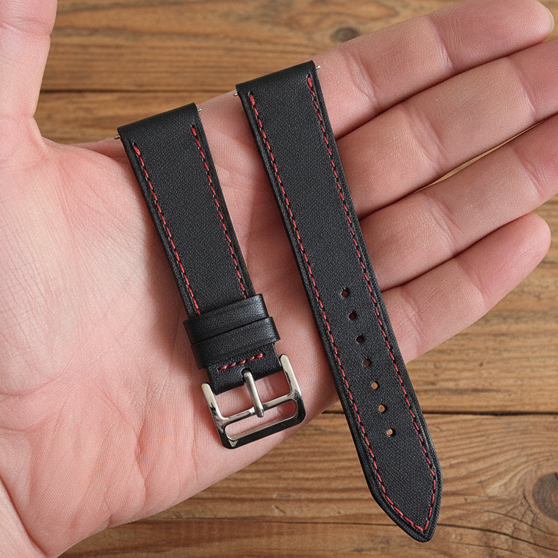 Napa Leather Slim Strap - Black / Red