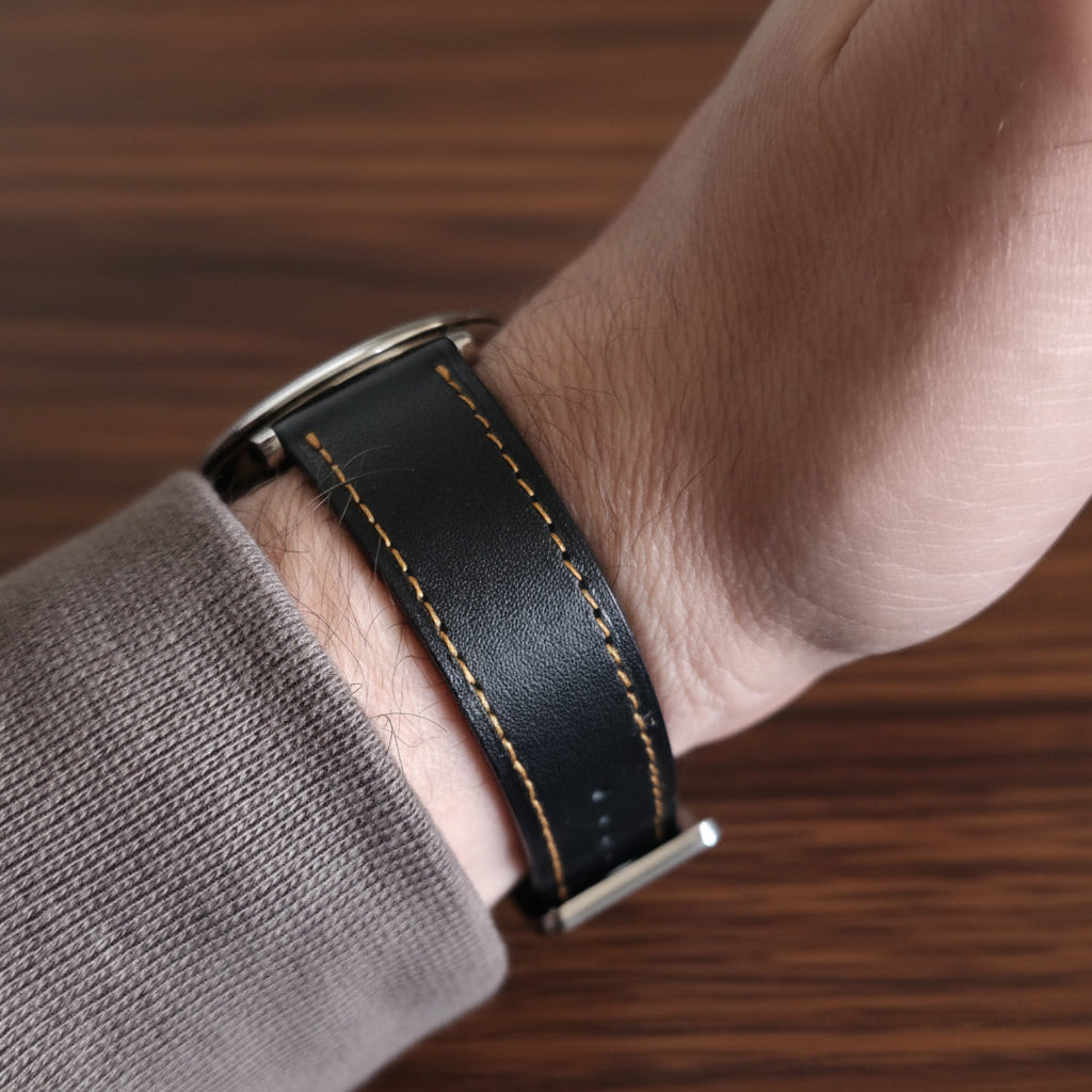 Napa Leather Slim Strap - Black / Orange