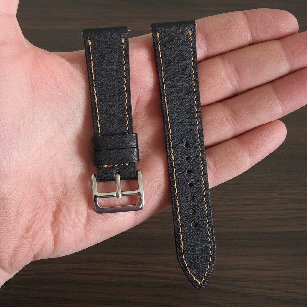 Napa Leather Slim Strap - Black / Orange