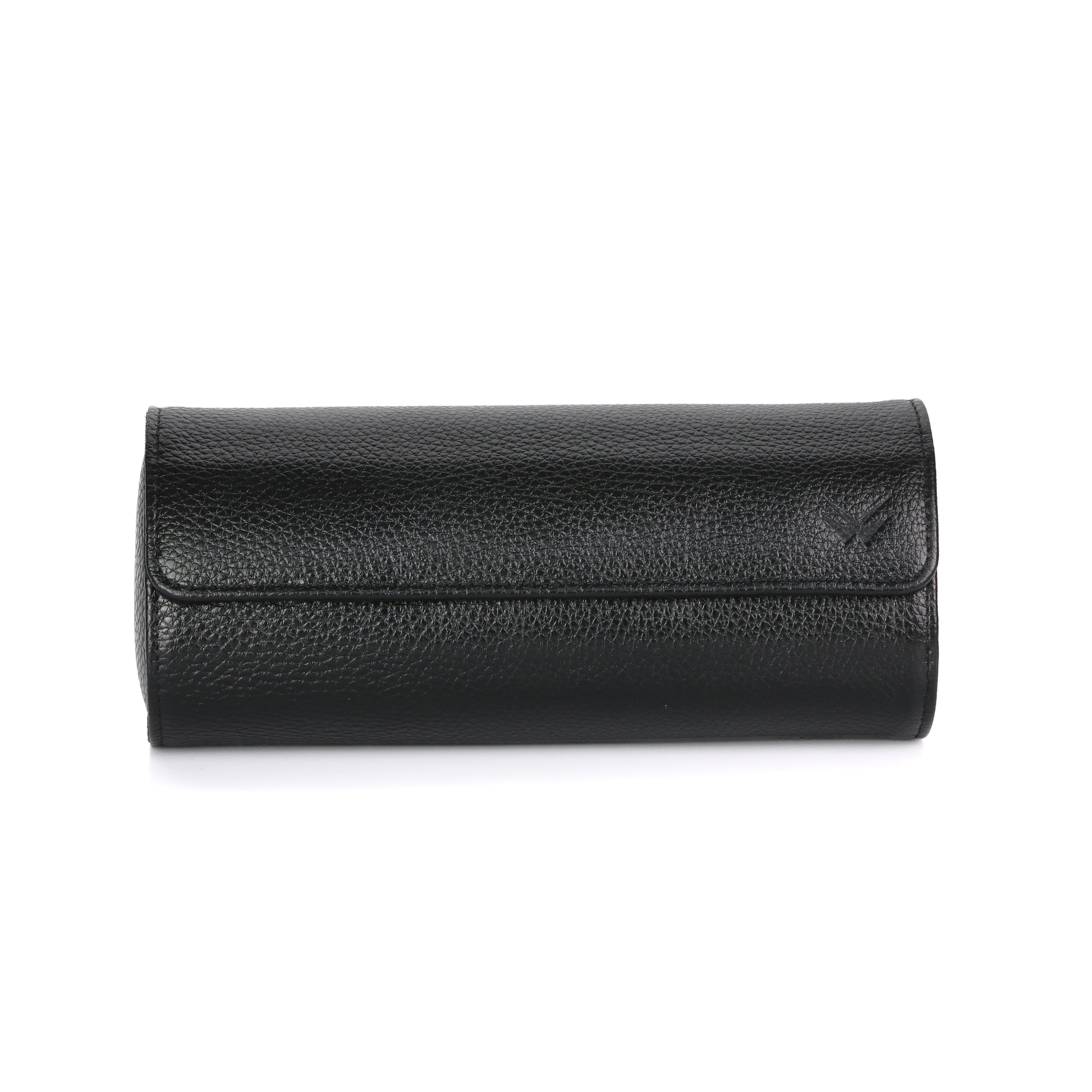 Angora Leather Watch Roll for 3 - Black