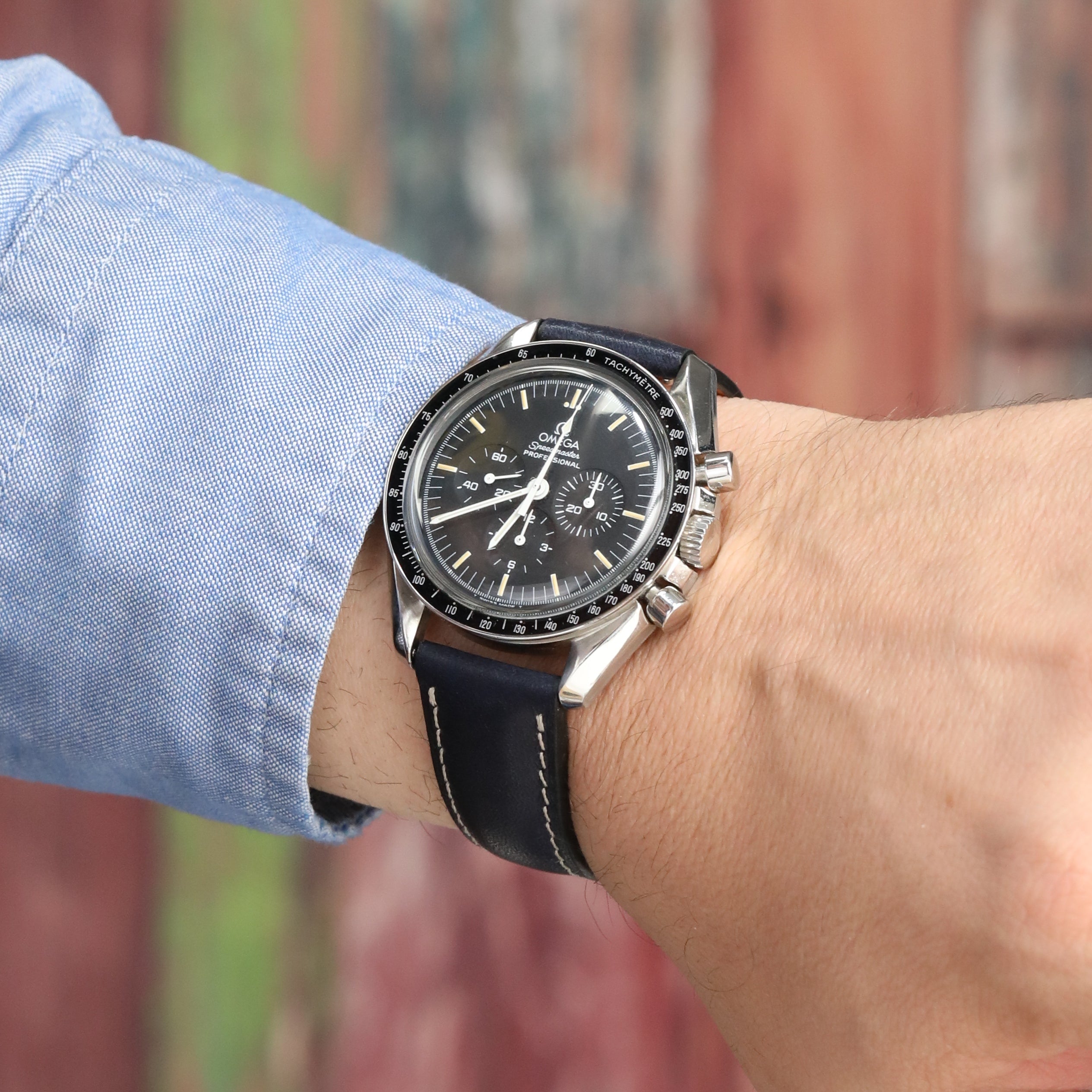 Pueblo Leather Watch Strap - D.  Blue / White