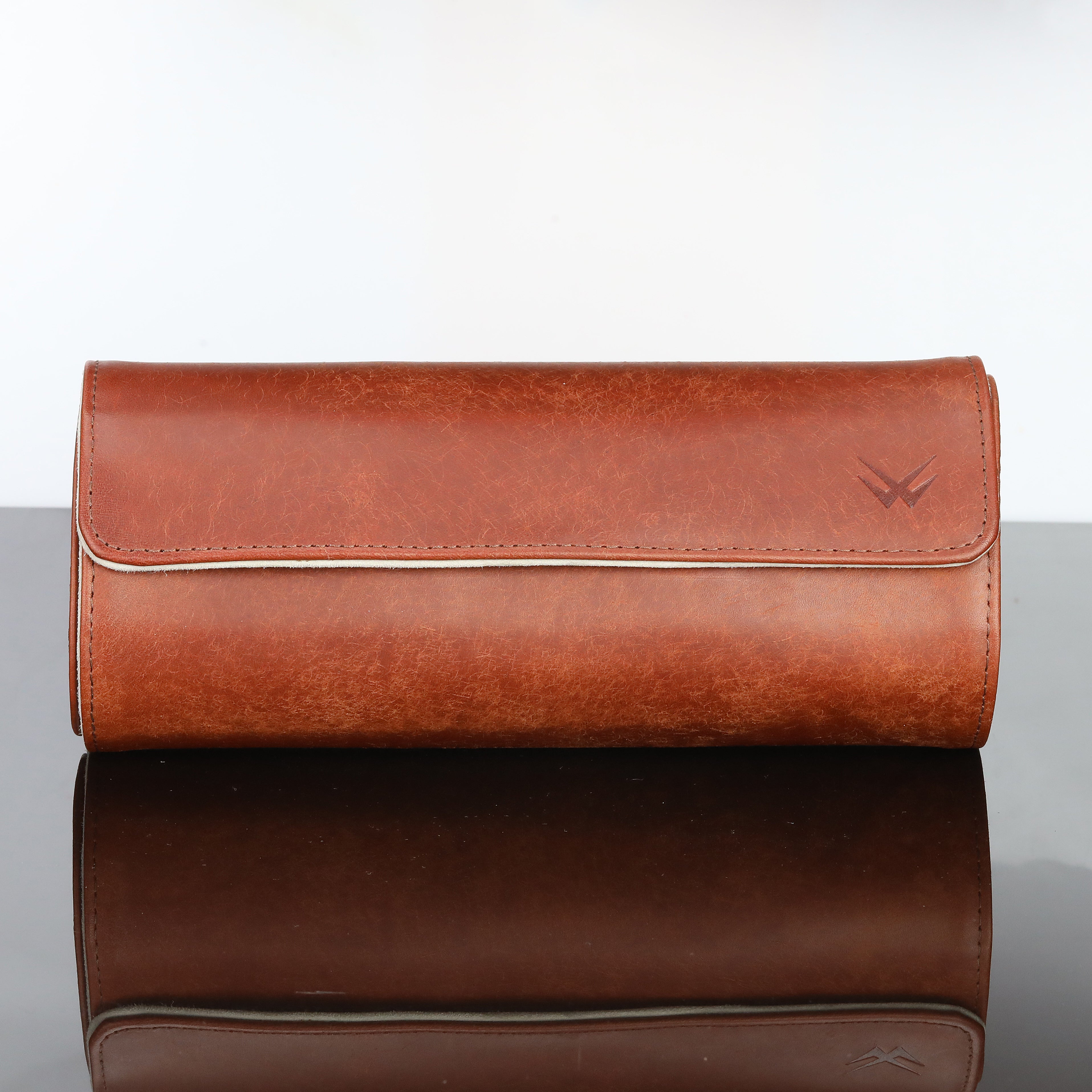 Angora Leather Watch Roll for 3 - Pueblo Brown
