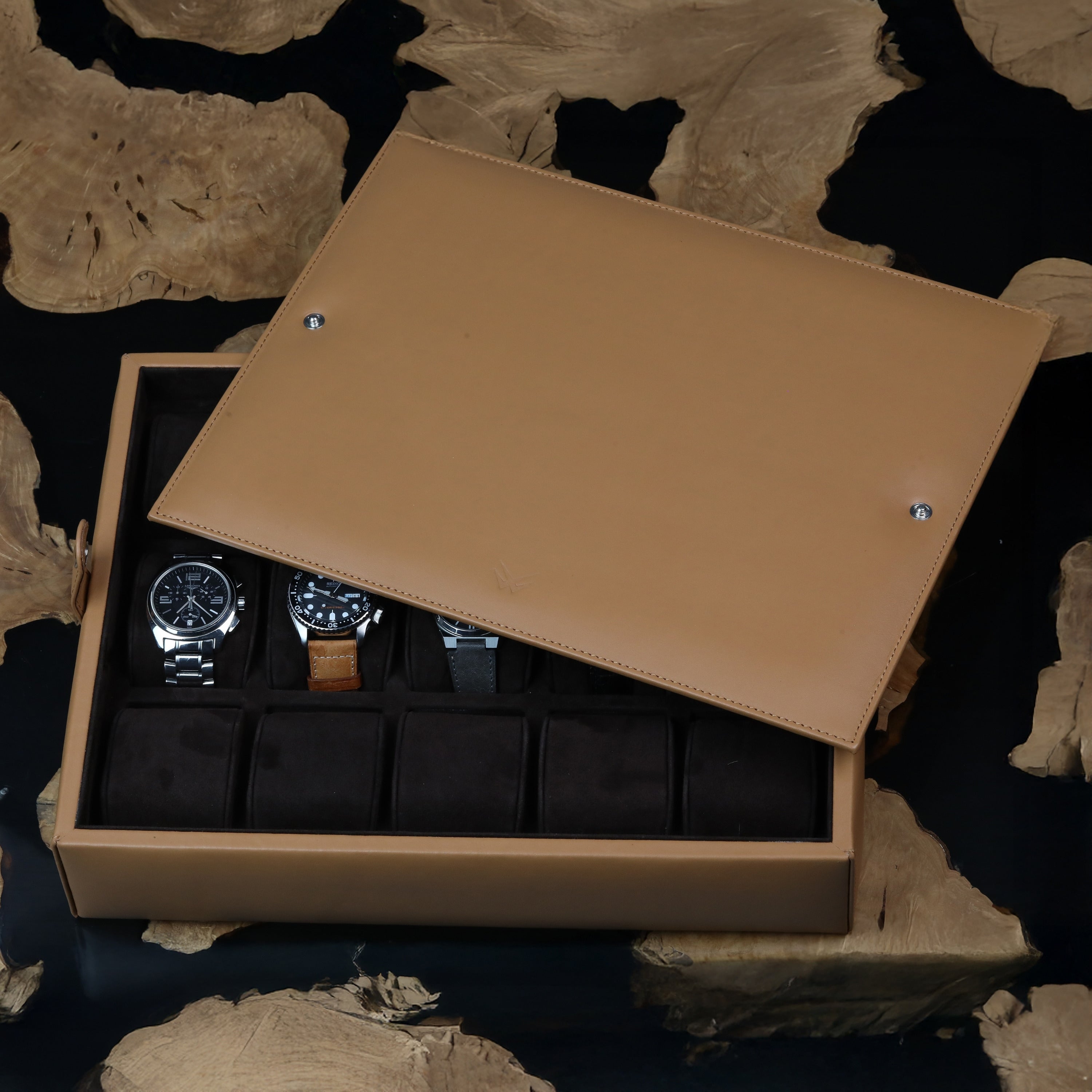 Leather Watch Box for 15  / Taupe