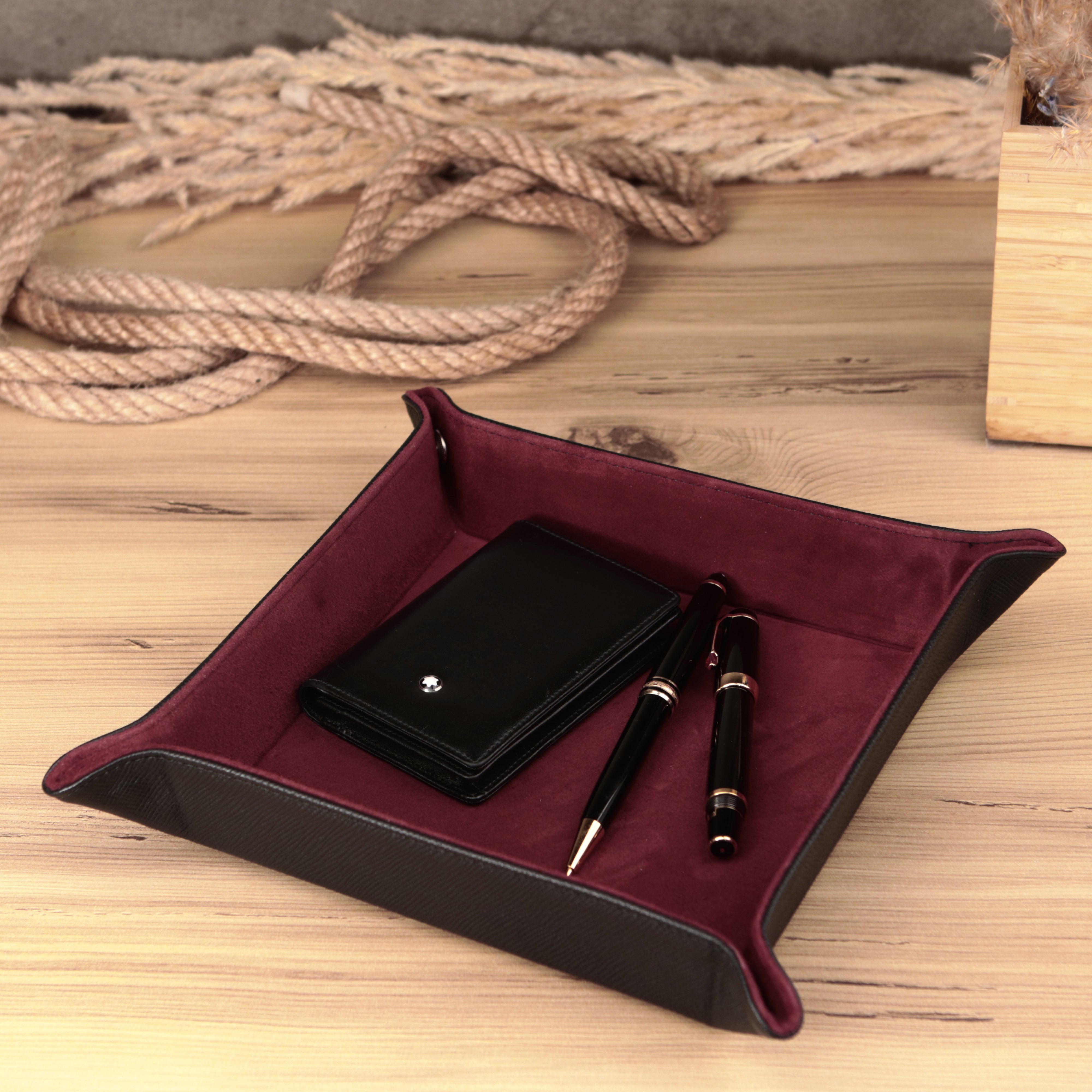 Octavia Leather Vallet Organizer - Black / Burgundy