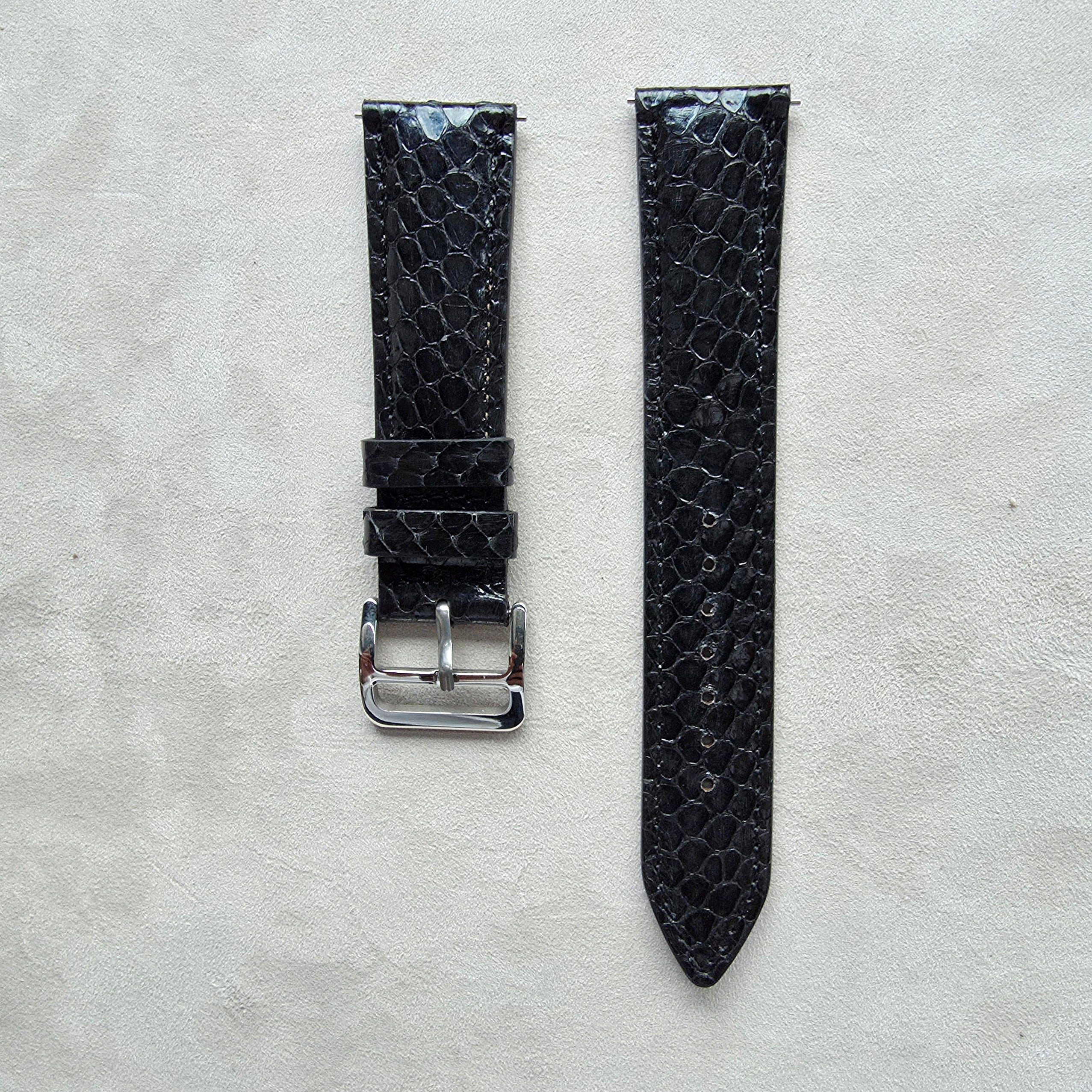 Snakeskin Leather Watch Strap / Black