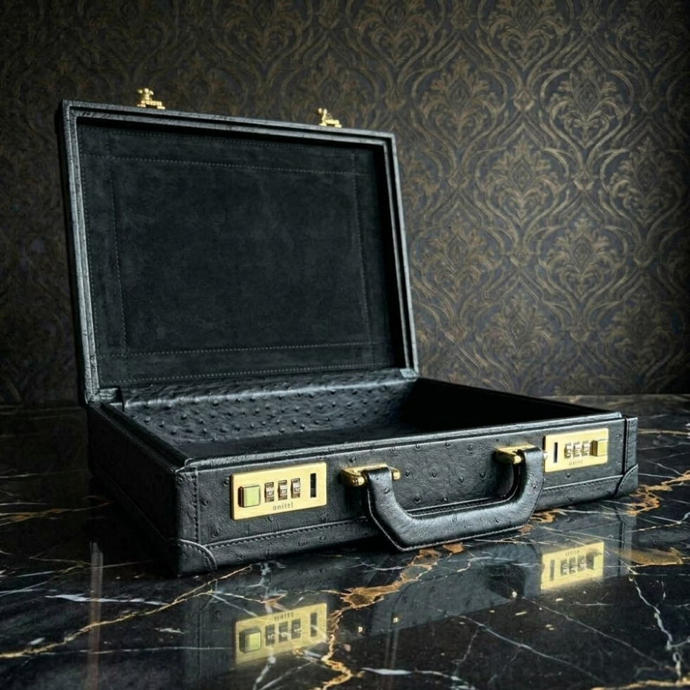 Ostrich Leather Watch Box for 6 / Black