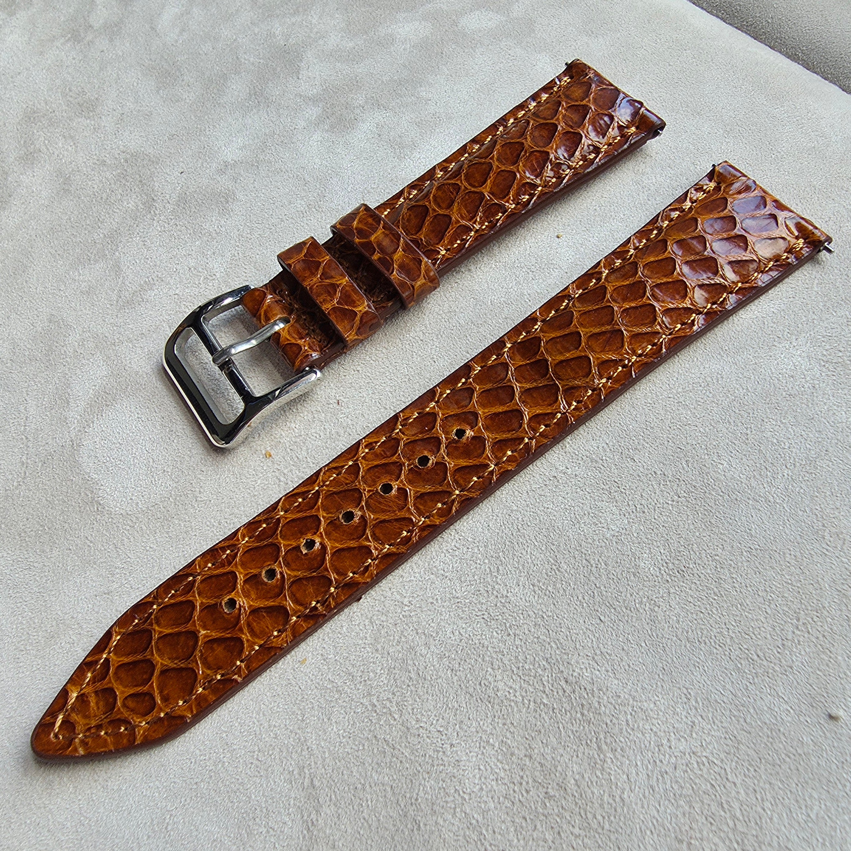 Snakeskin Leather Watch Strap / Tan