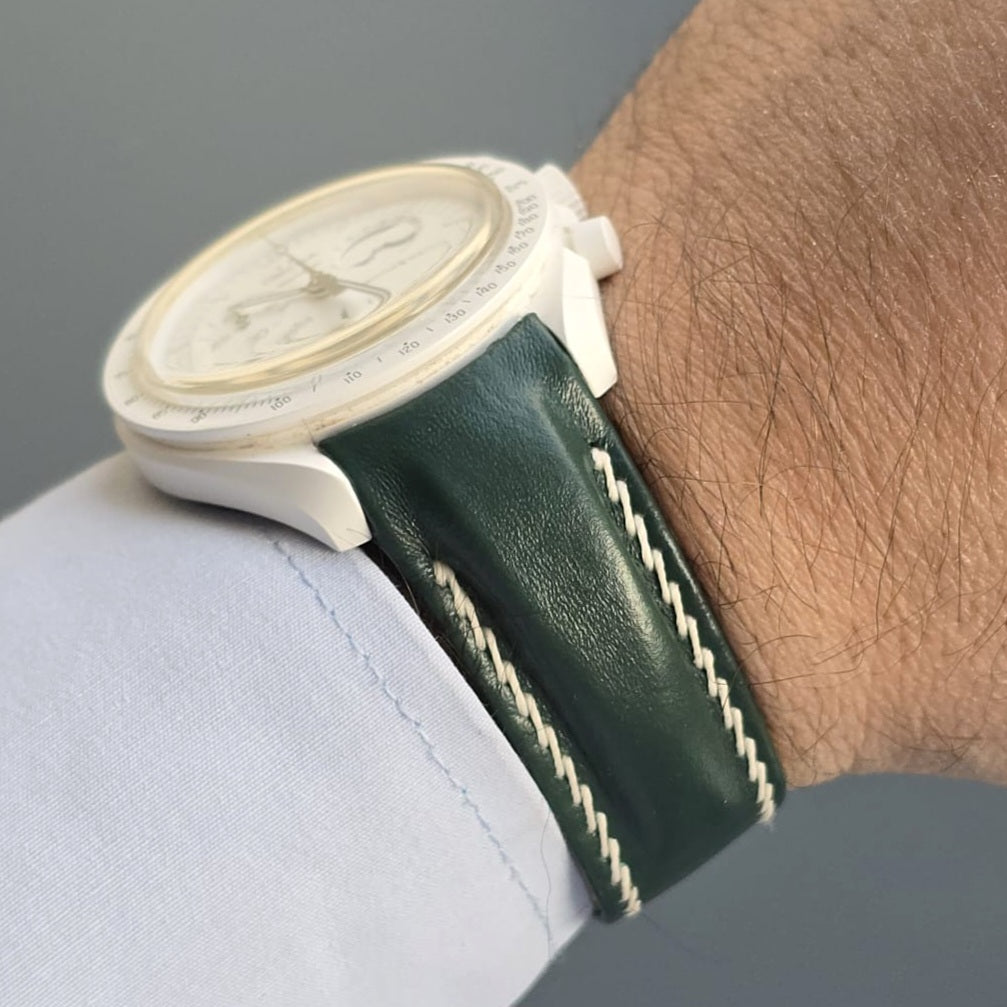 Moonswatch Compatible Leather Watch Strap / Green