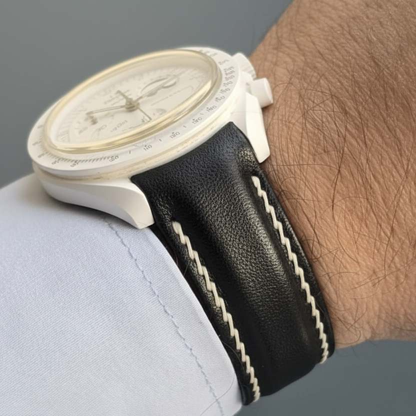 Moonswatch Compatible Leather Watch Strap / Black