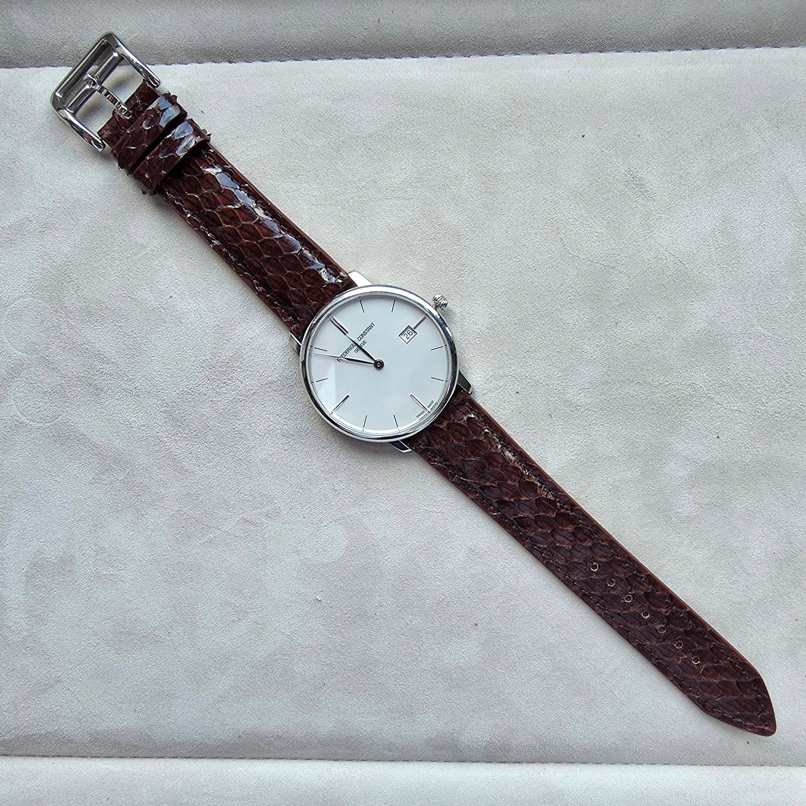 Snakeskin Leather Watch Strap / Brown - Burgundy