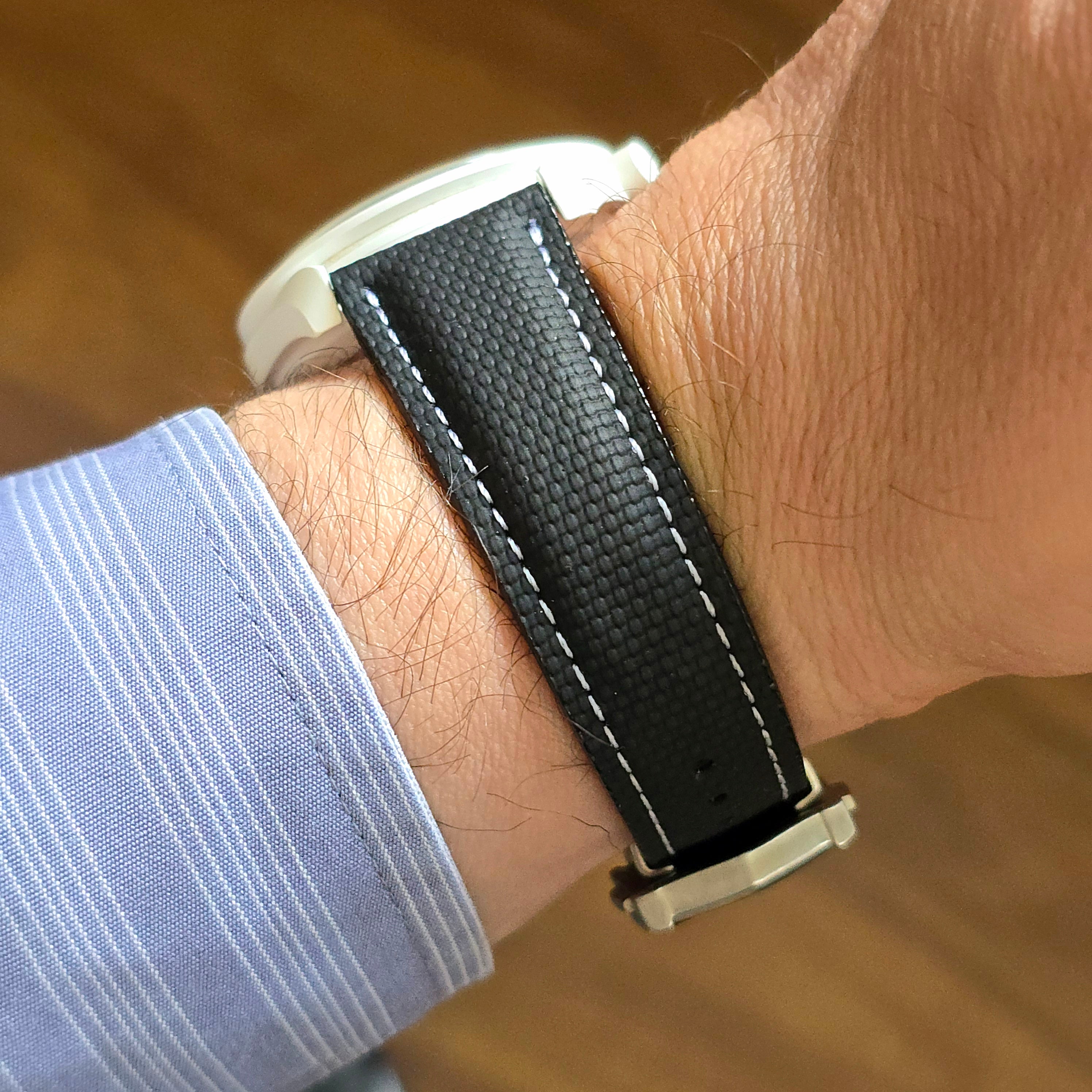 Sailcloth FKM Rubber Strap with Deployment Clasp - Black / White