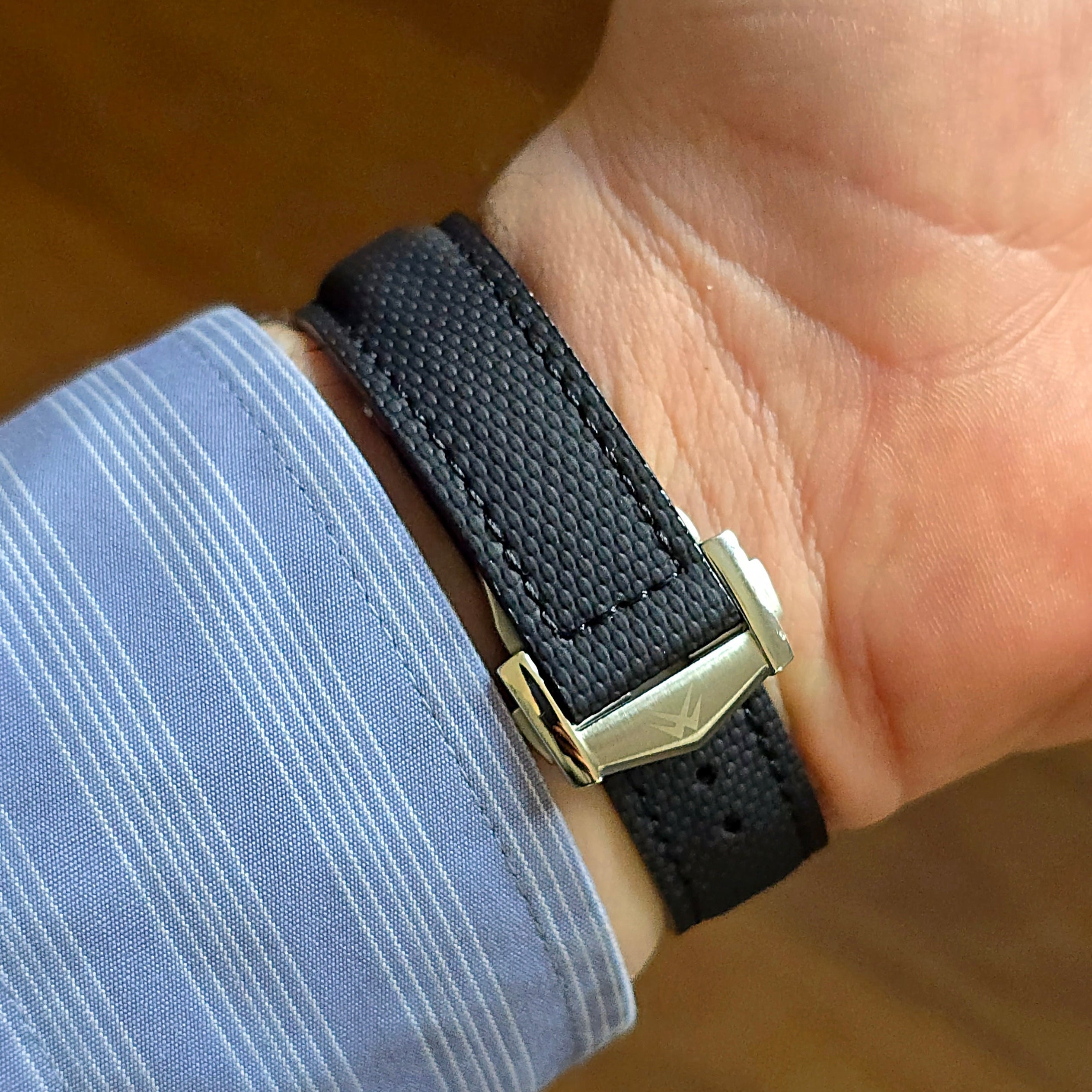 Sailcloth FKM Rubber Watch Strap with Deployment Clasp - Black