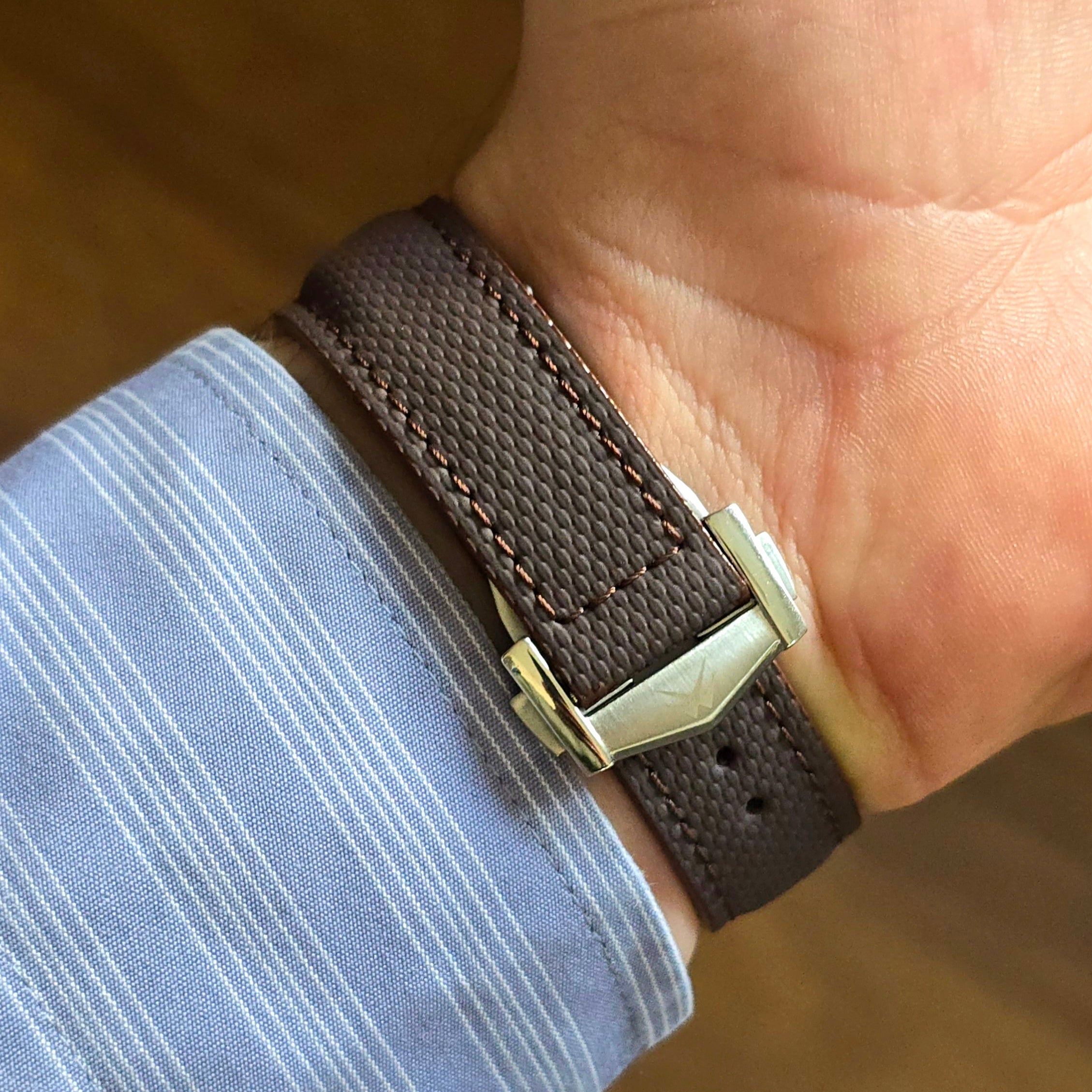 Sailcloth FKM Rubber Watch Strap with Deployment Clasp - Brown