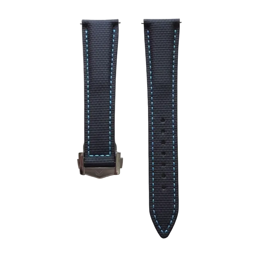 Sailcloth FKM Rubber Strap with Deployment Clasp - Black / Blue