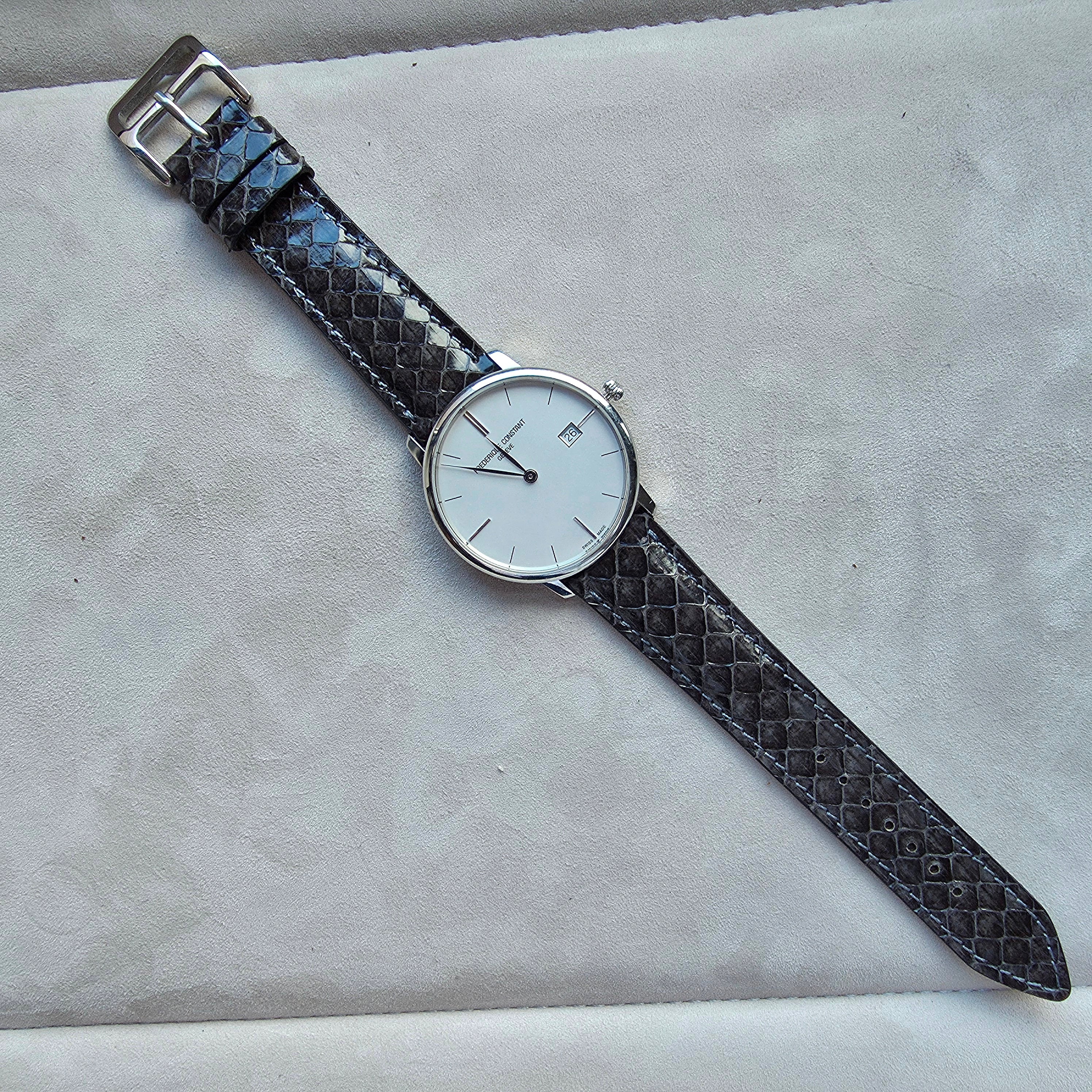 Snakeskin Leather Watch Strap / Antracite